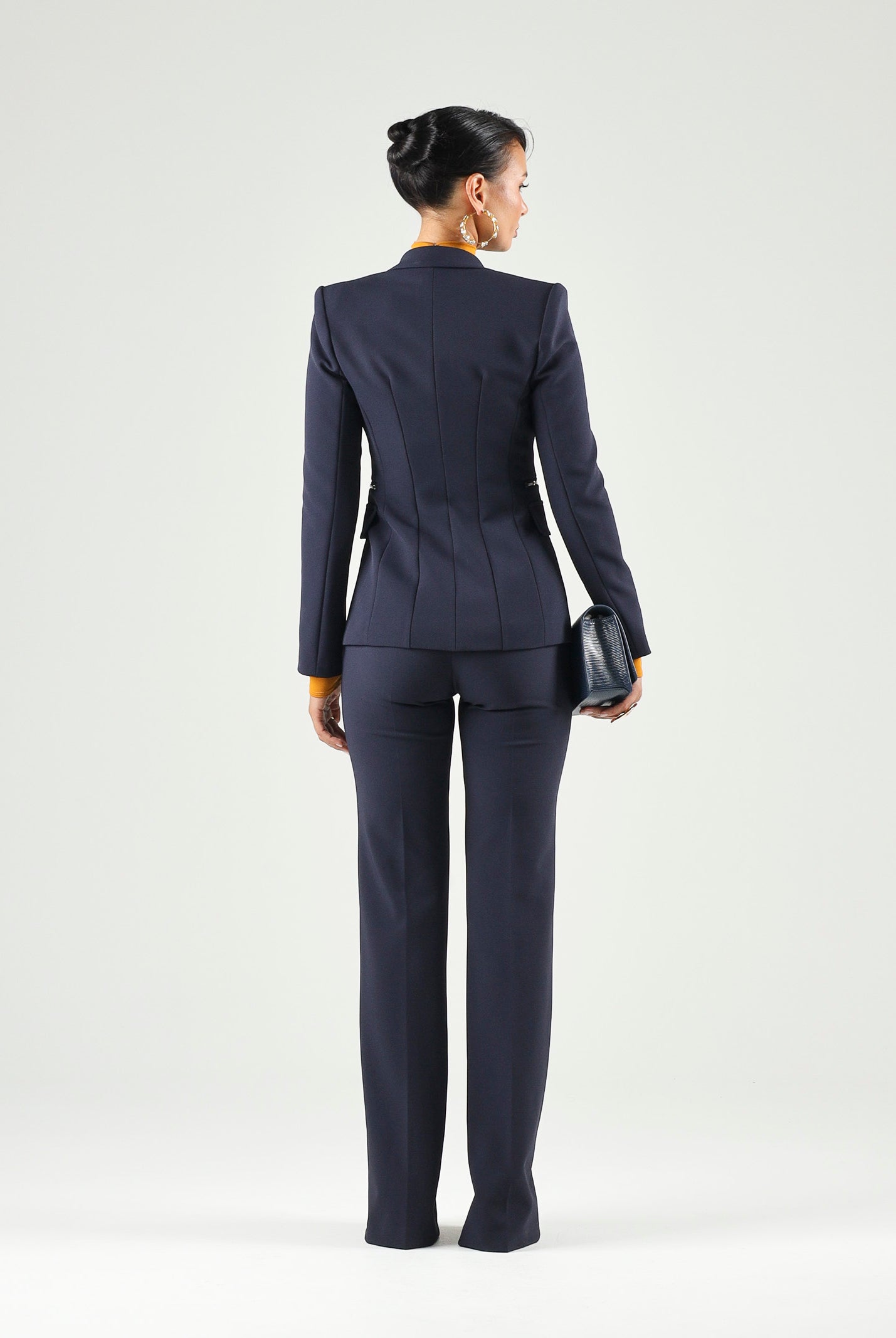 ELISABETTA FRANCHI Giacca IN CRÊPE STRETCH blu-notte da donna con morsetti logo<BR/> GI27466E2 H88 ELISABETTA FRANCHI