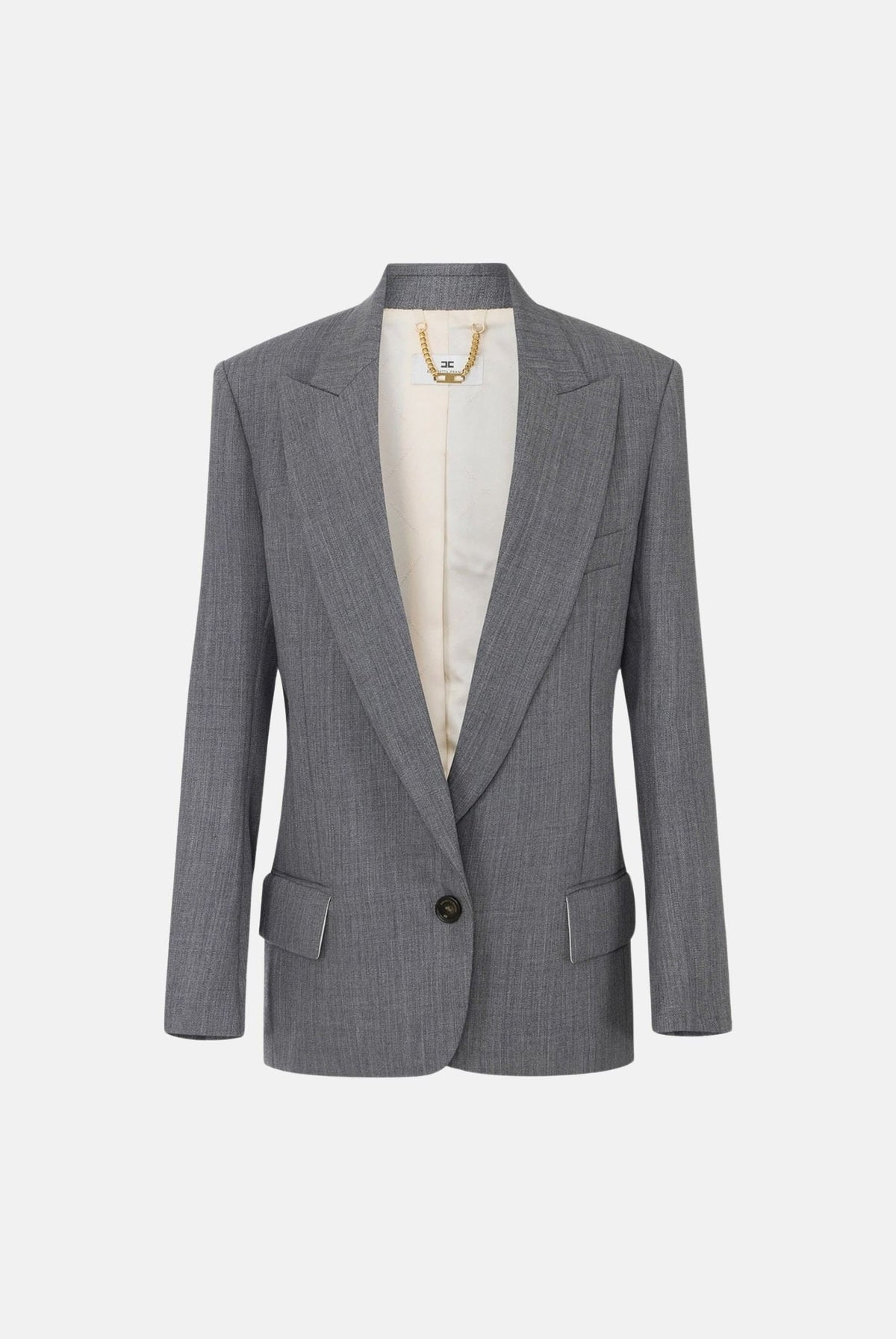 ELISABETTA FRANCHI Giacca monopetto grigio melange per donna con elegante taglio sartoriale e tasche a patta. GI28167E2 431 ELISABETTA FRANCHI