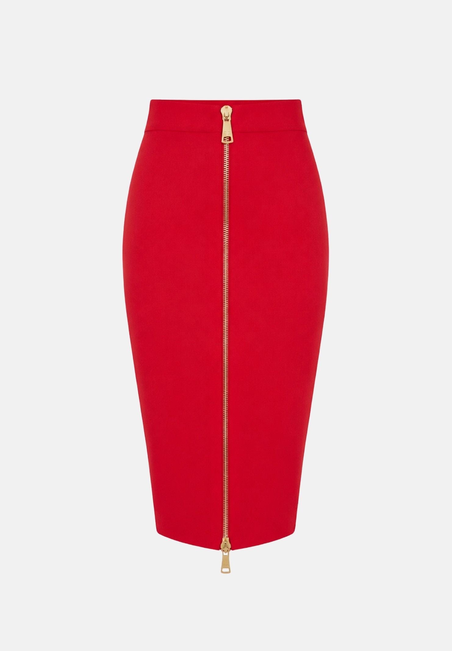 ELISABETTA FRANCHI Gonna in maglia red passion rosso da donna con zip frontale dorata. GK28B66E2 CG5 ELISABETTA FRANCHI