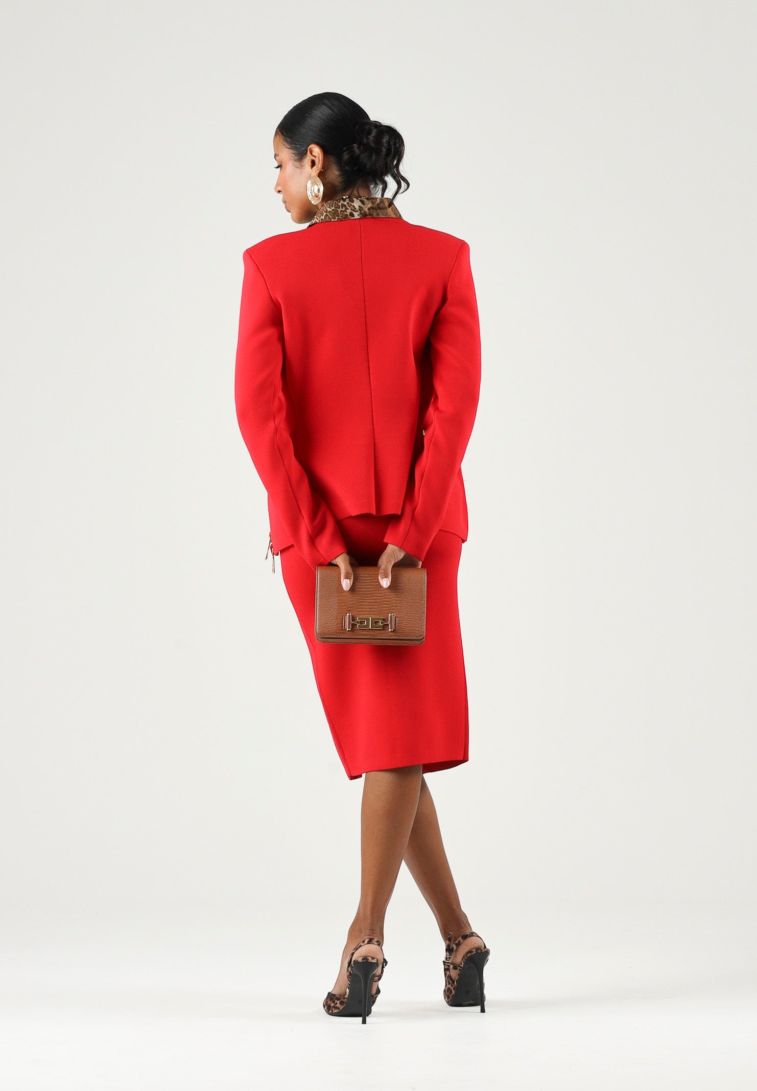 ELISABETTA FRANCHI Gonna in maglia red passion rosso da donna con zip frontale dorata. GK28B66E2 CG5 ELISABETTA FRANCHI