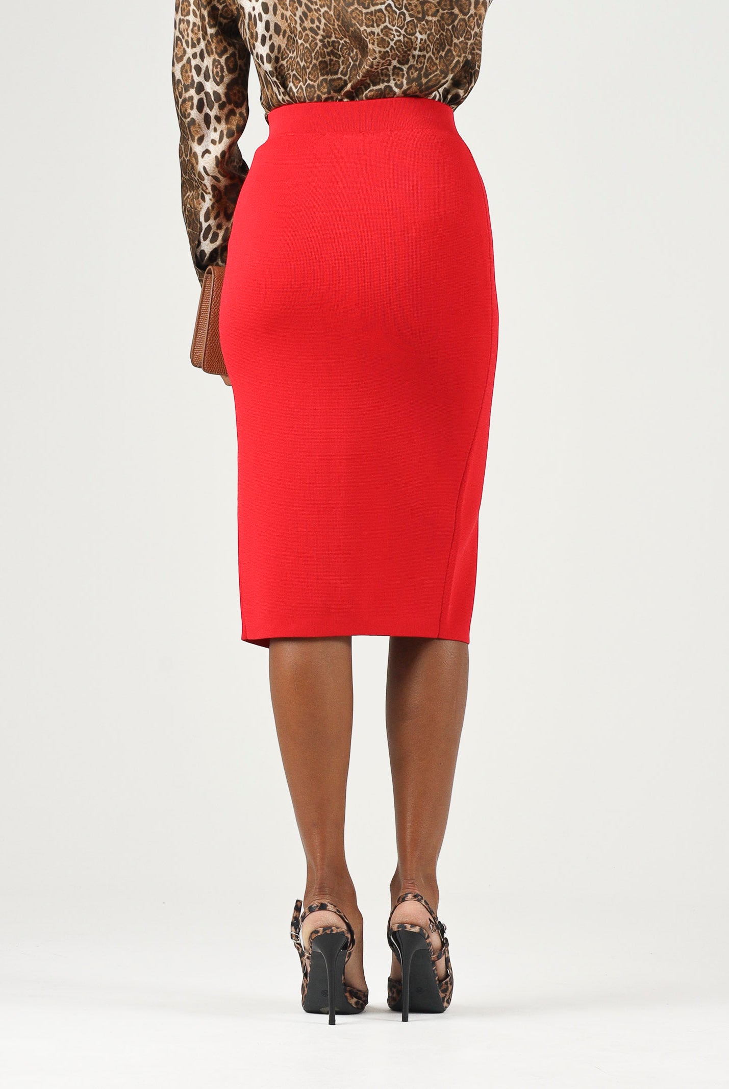 ELISABETTA FRANCHI Gonna in maglia red passion rosso da donna con zip frontale dorata. GK28B66E2 CG5 ELISABETTA FRANCHI