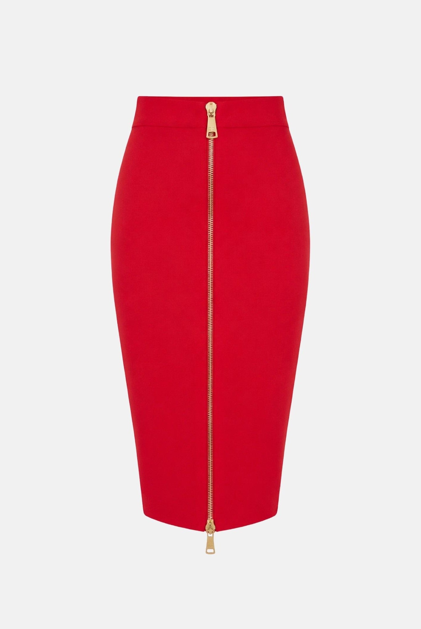 ELISABETTA FRANCHI Gonna in maglia red passion rosso da donna con zip frontale dorata. GK28B66E2 CG5 ELISABETTA FRANCHI