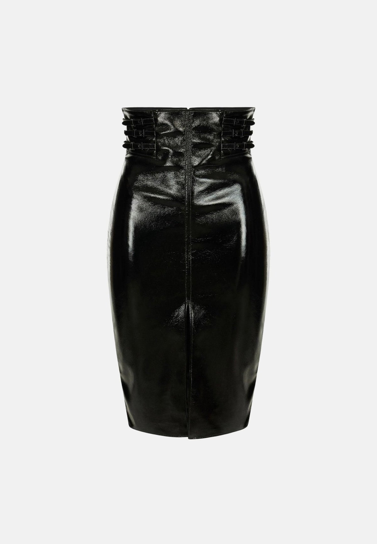 ELISABETTA FRANCHI Gonna midi nera da donna con vita alta arricciata e spacco frontale centrale. GO24167E2 110 ELISABETTA FRANCHI