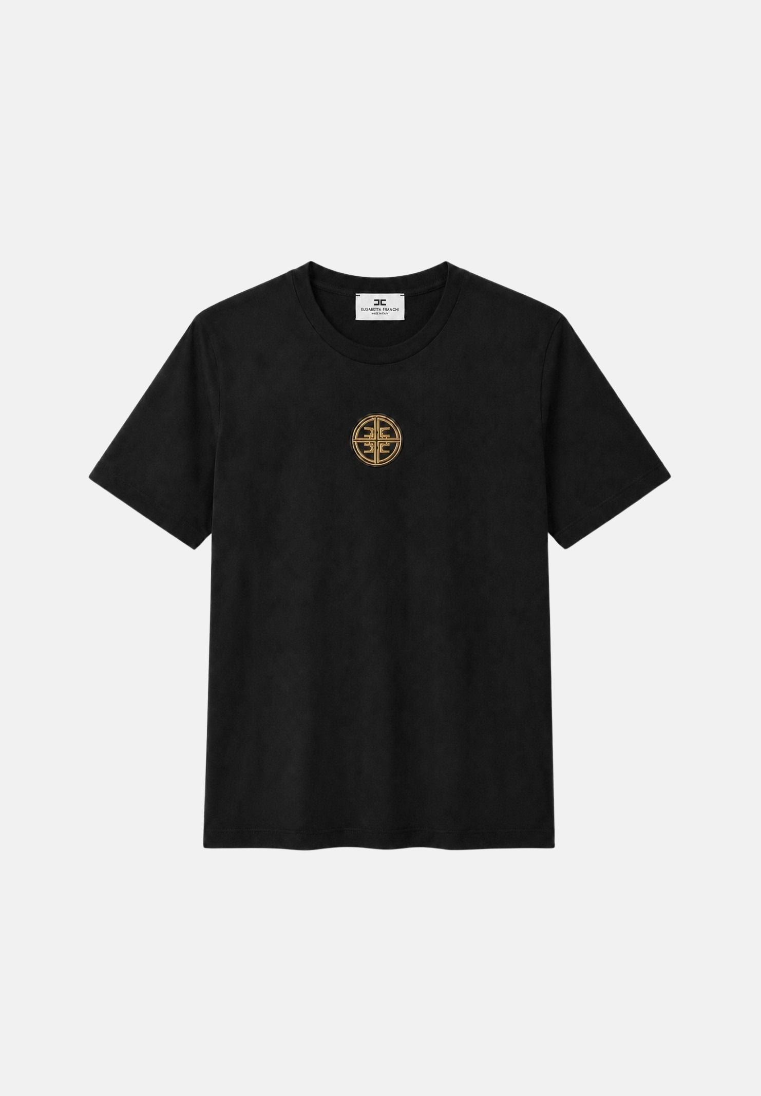 ELISABETTA FRANCHI T-shirt IN JERSEY nera da donna con logo gioiello MA00866E2 110 ELISABETTA FRANCHI