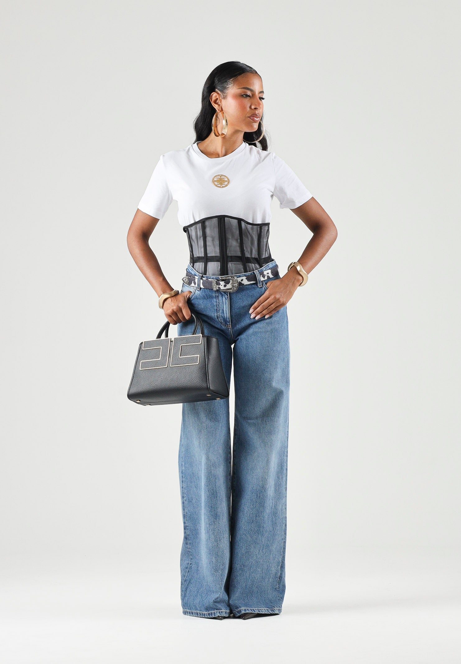 ELISABETTA FRACHI T-shirt manica corta gesso- bianca da donna con logo gioiello MA00866E2 270 ELISABETTA FRANCHI