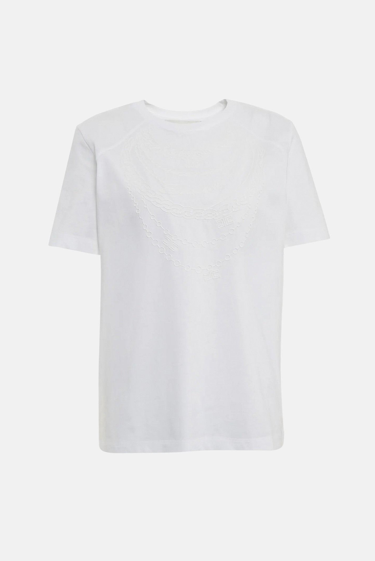ELISABETTA FRANCHI T-shirt in cotone gesso-bianco, da donna con ricamo catena <BR/> MA66A66E2 270 ELISABETTA FRANCHI