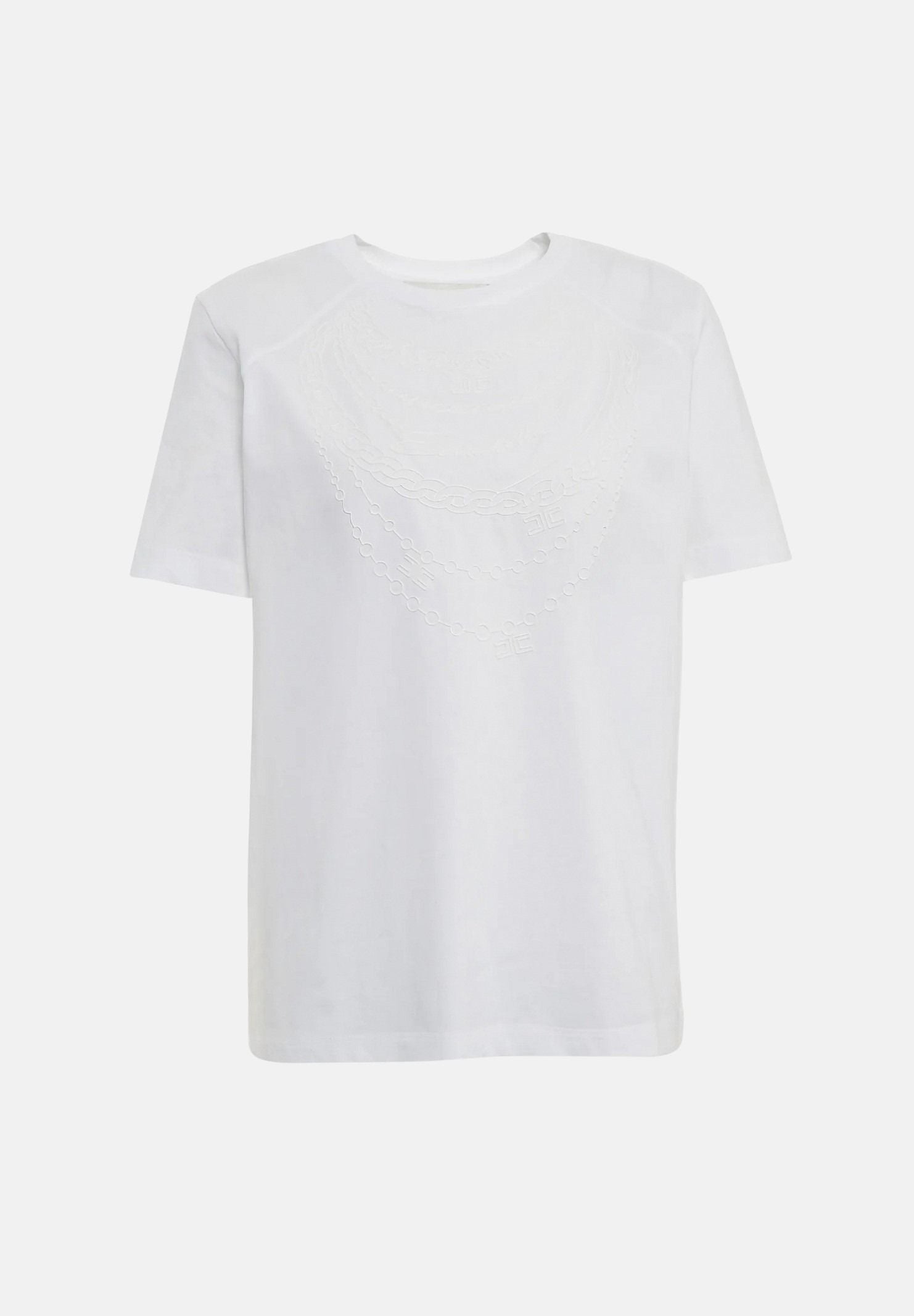 ELISABETTA FRANCHI T-shirt in cotone gesso-bianco, da donna con ricamo catena <BR/> MA66A66E2 270 ELISABETTA FRANCHI