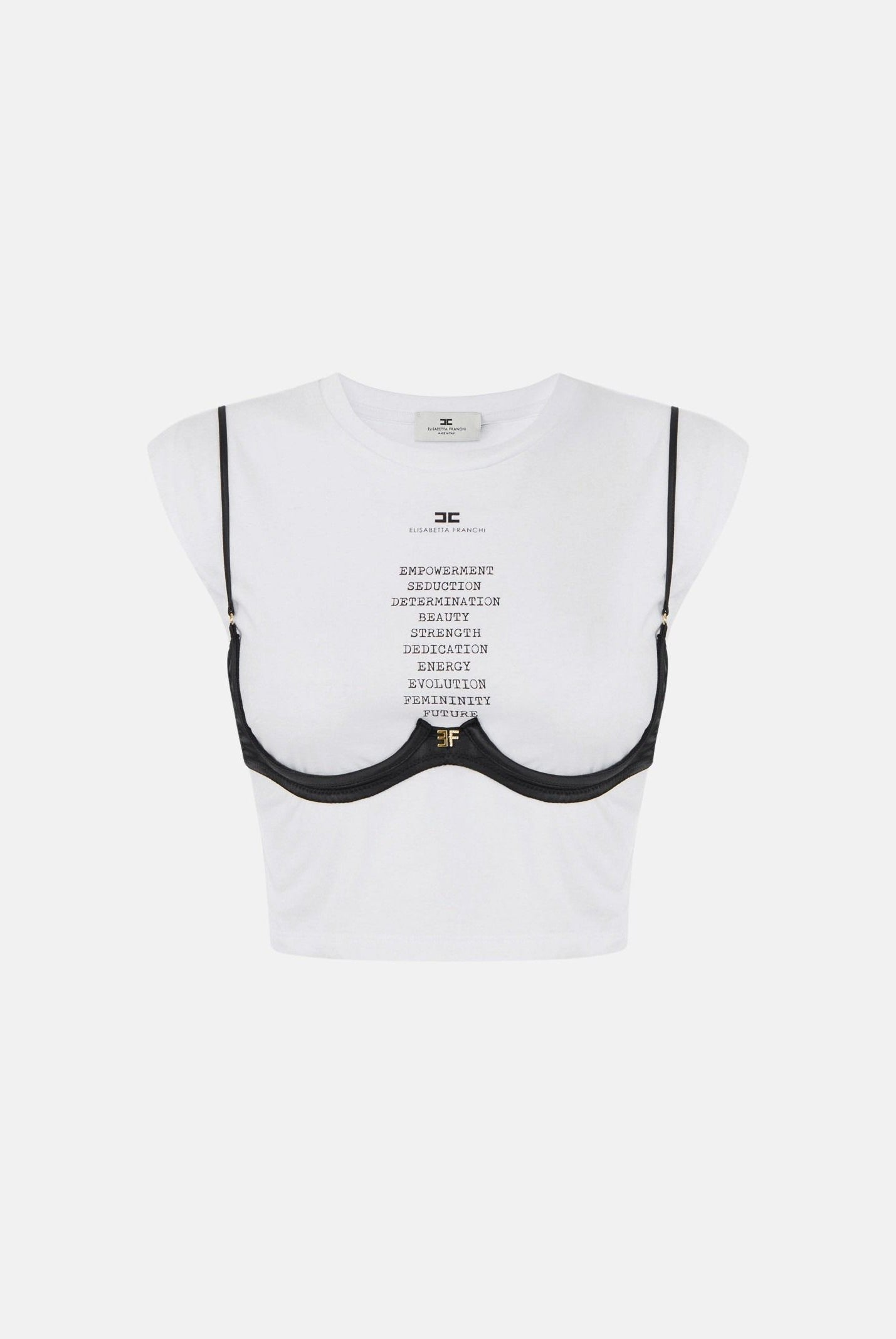 ELISABETTA FRANCHI T-shirt corta in jersey leggero con reggiseno decorativo Gesso, bianco, donna. MA71P66E2 270 ELISABETTA FRANCHI