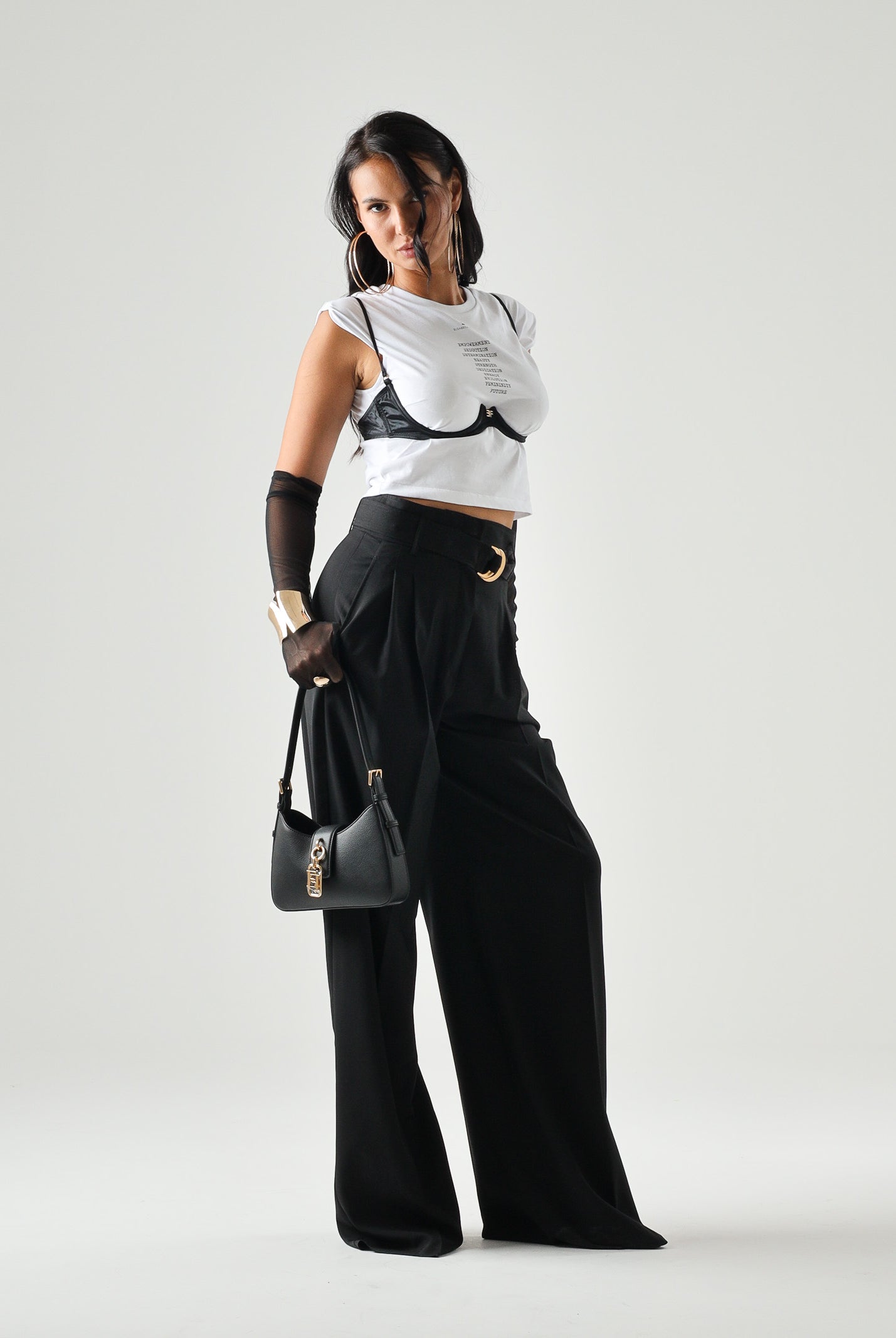 ELISABETTA FRANCHI T-shirt manica corta gesso bianco da donna con reggiseno applicato, stampa lettering<BR/> MA71P66E2 270 ELISABETTA FRANCHI