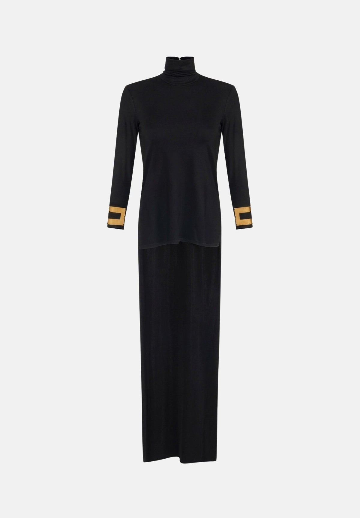 ELISABETTA FRANCHI Maglia a collo alto IN JERSEY LUCIDO nera da donna con placche logo ai polsi MD00467E2 110 ELISABETTA FRANCHI