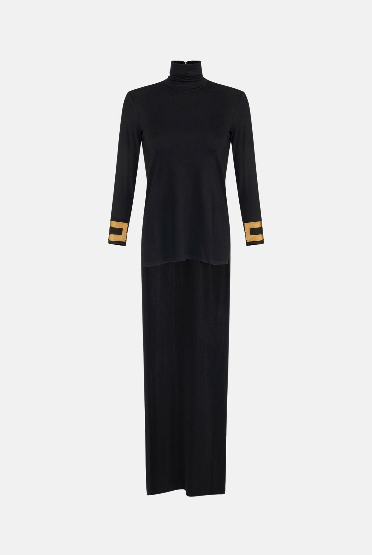 ELISABETTA FRANCHI Maglia a collo alto IN JERSEY LUCIDO nera da donna con placche logo ai polsi MD00467E2 110 ELISABETTA FRANCHI