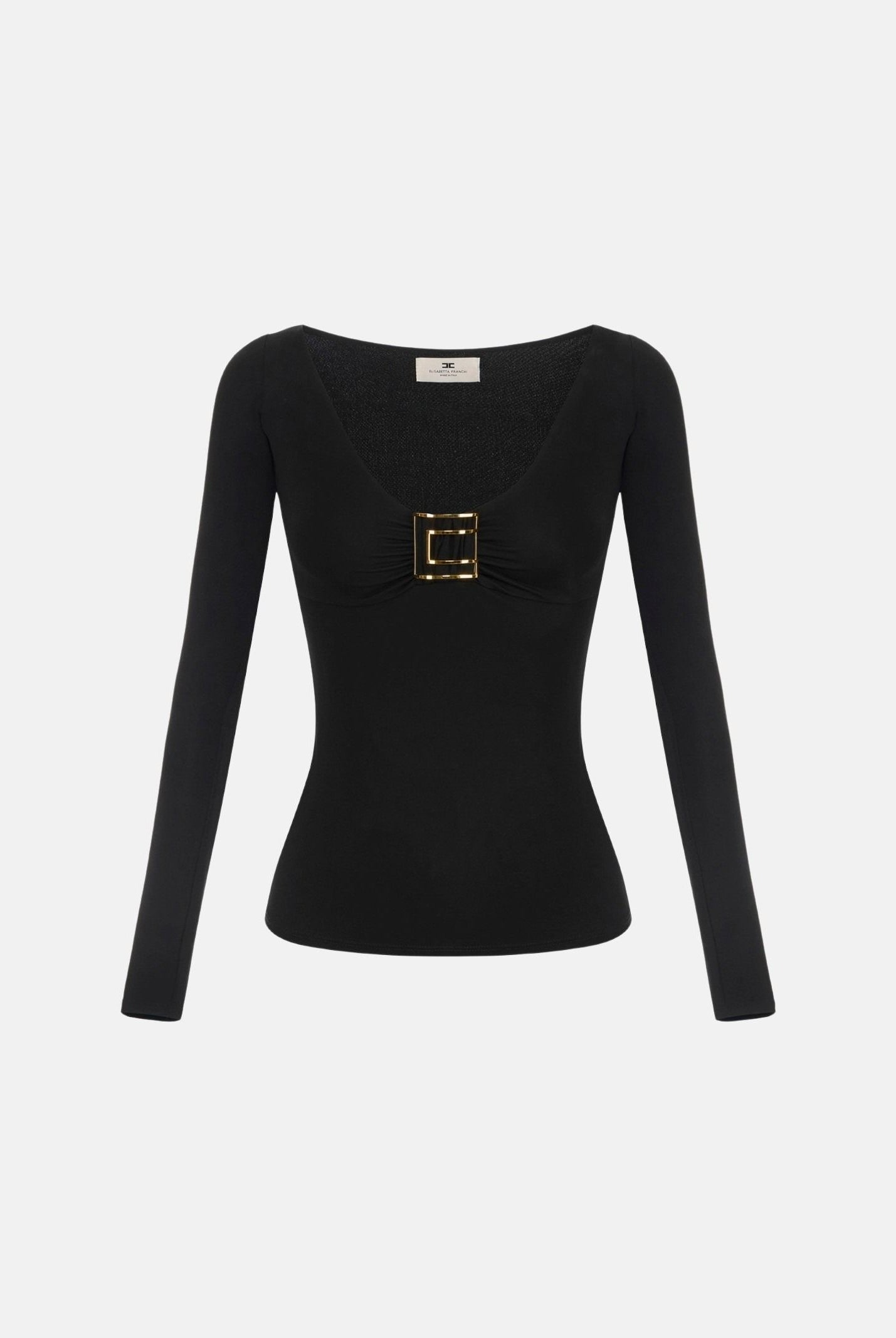 ELISABETTA FRANCHI Maglia scollo a V nera da donna con logo gioiello MD00567E2 110 ELISABETTA FRANCHI