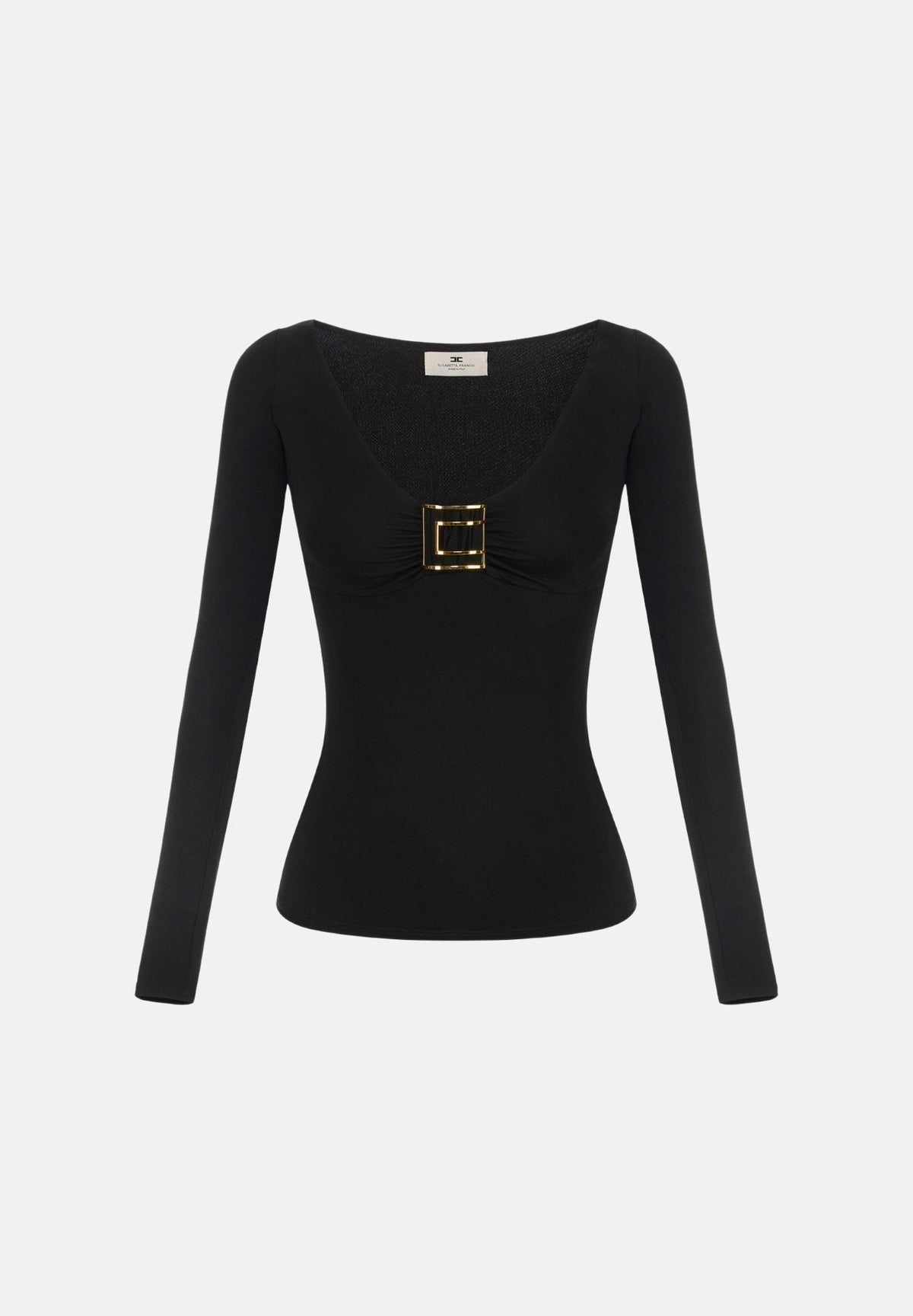 ELISABETTA FRANCHI Maglia scollo a V nera da donna con logo gioiello MD00567E2 110 ELISABETTA FRANCHI