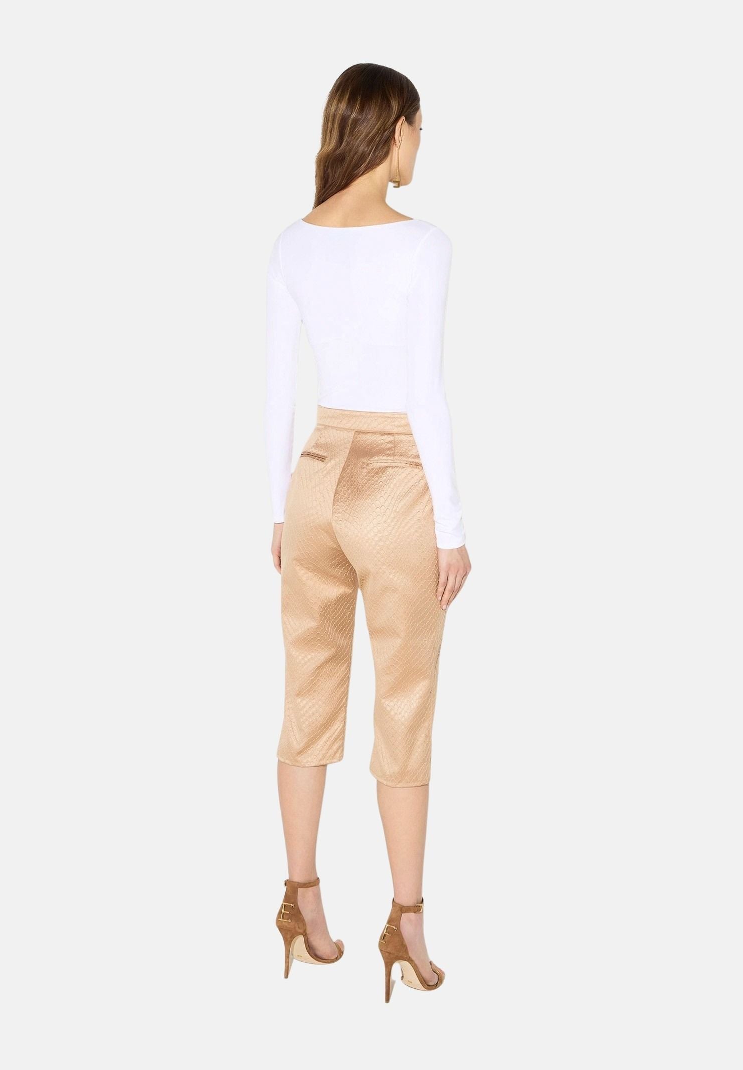 ELISABETTA FRANCHI Maglia scollo a V, avorio-bianco da donna con dettaglio gioiello centrale MD00567E2 360 ELISABETTA FRANCHI