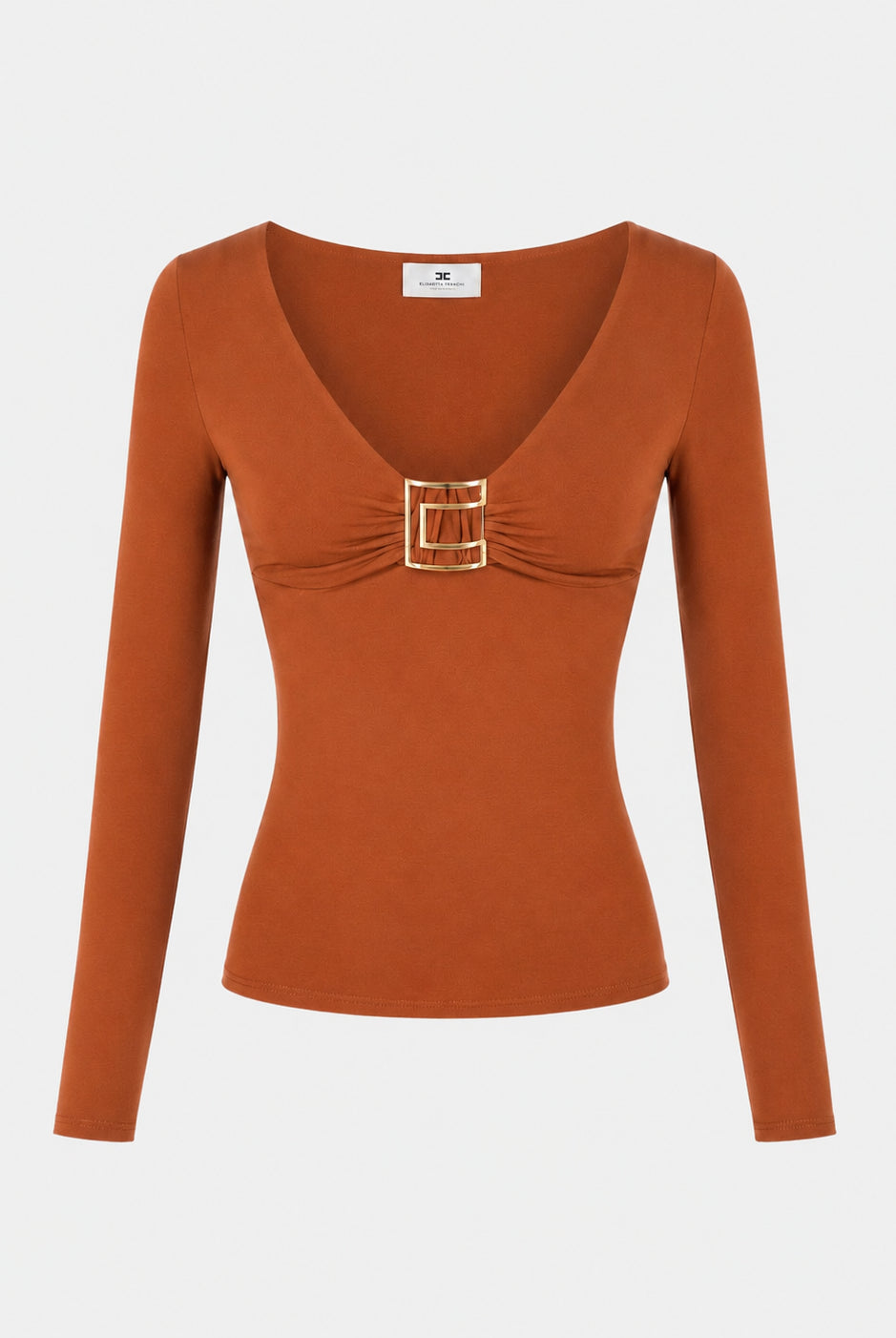 ELISABETTA FRANCHI Maglia scollo a V, sigaro-marrone da donna con logo gioiello MD00567E2 FK3 ELISABETTA FRANCHI