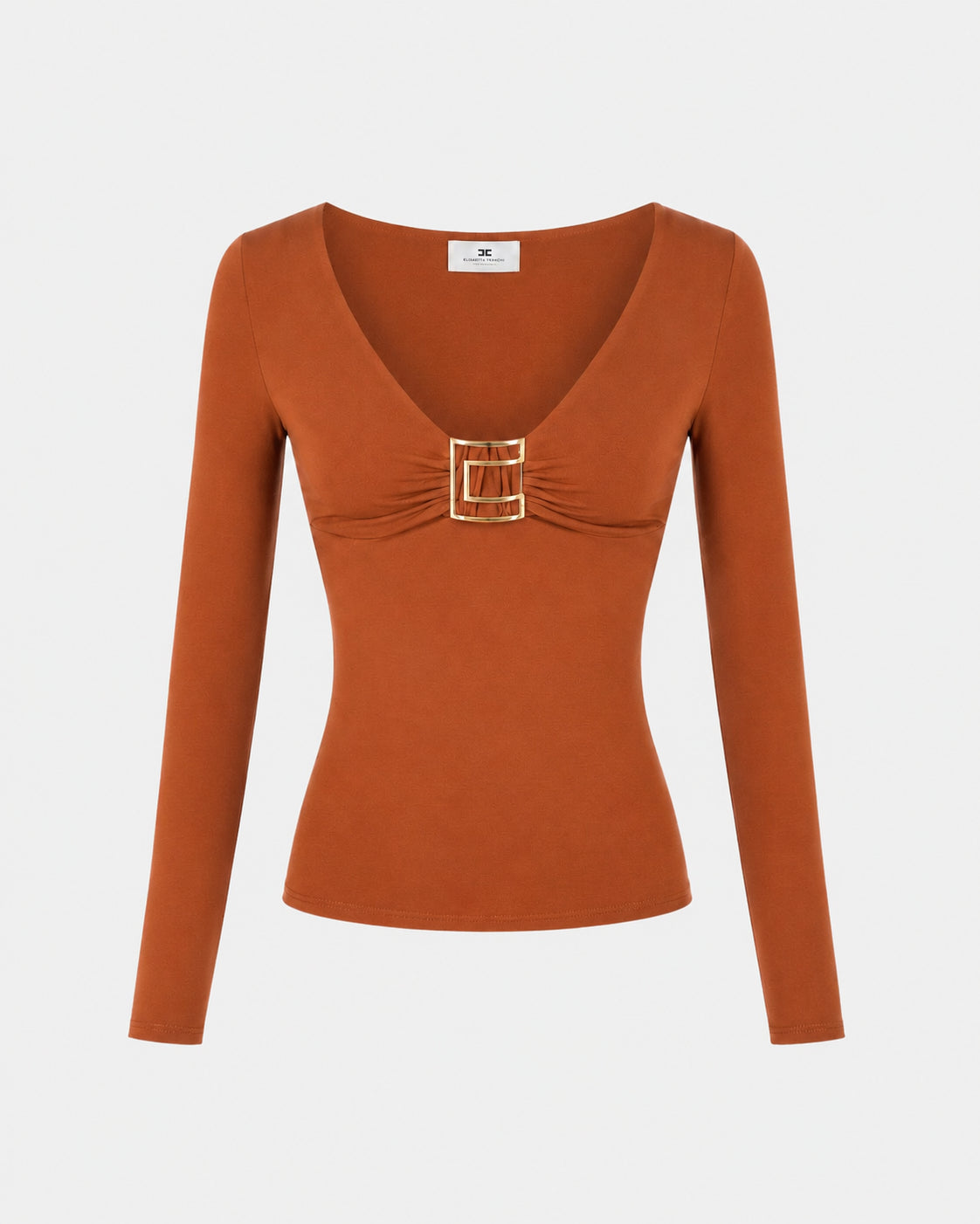 ELISABETTA FRANCHI Maglia scollo a V, sigaro-marrone da donna con logo gioiello MD00567E2 FK3 ELISABETTA FRANCHI