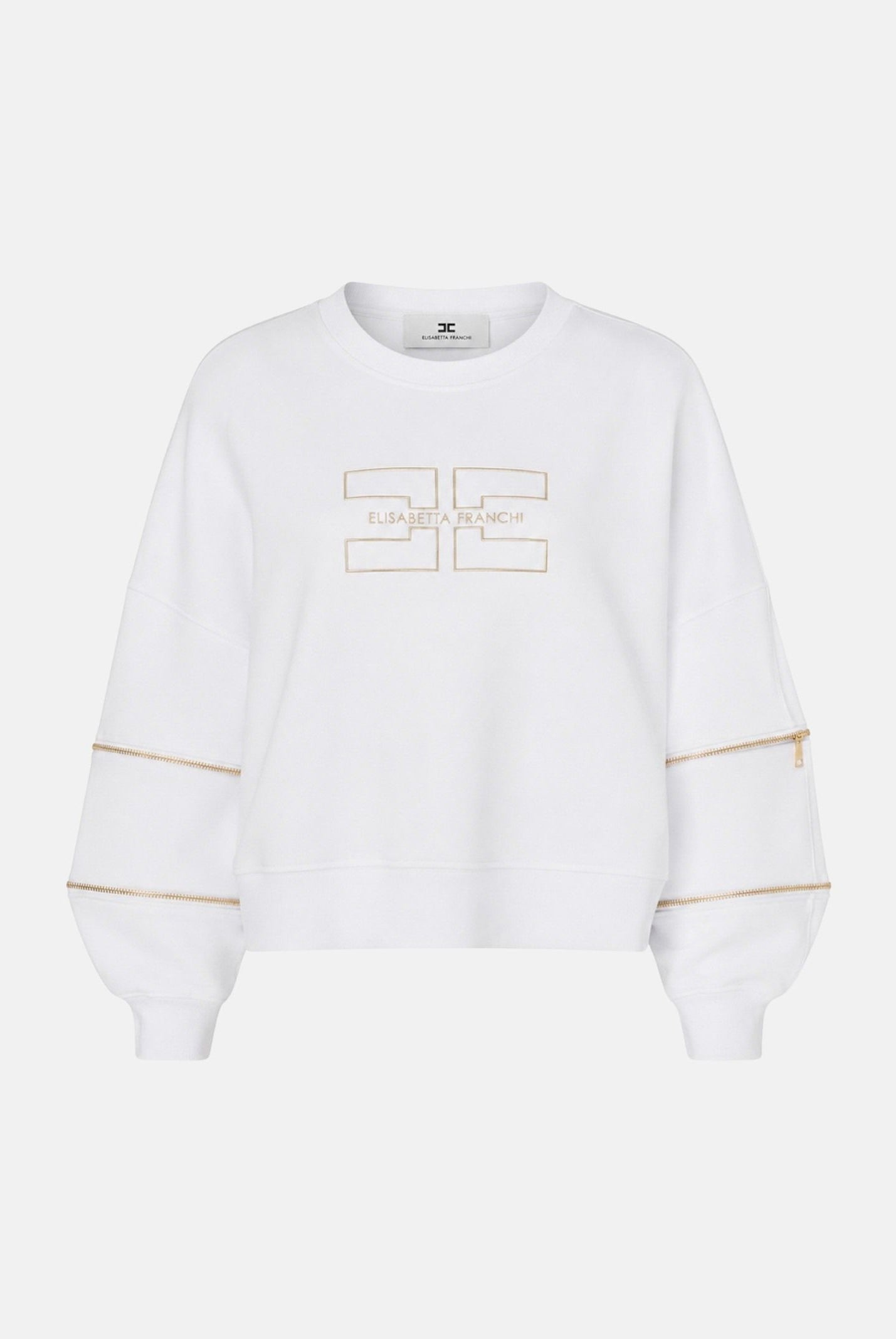 ELISABETTA FRANCHI Maglia Gesso bianco da donna con logo frontale e dettagli a contrasto sulle maniche. MD05P66E2 270 ELISABETTA FRANCHI