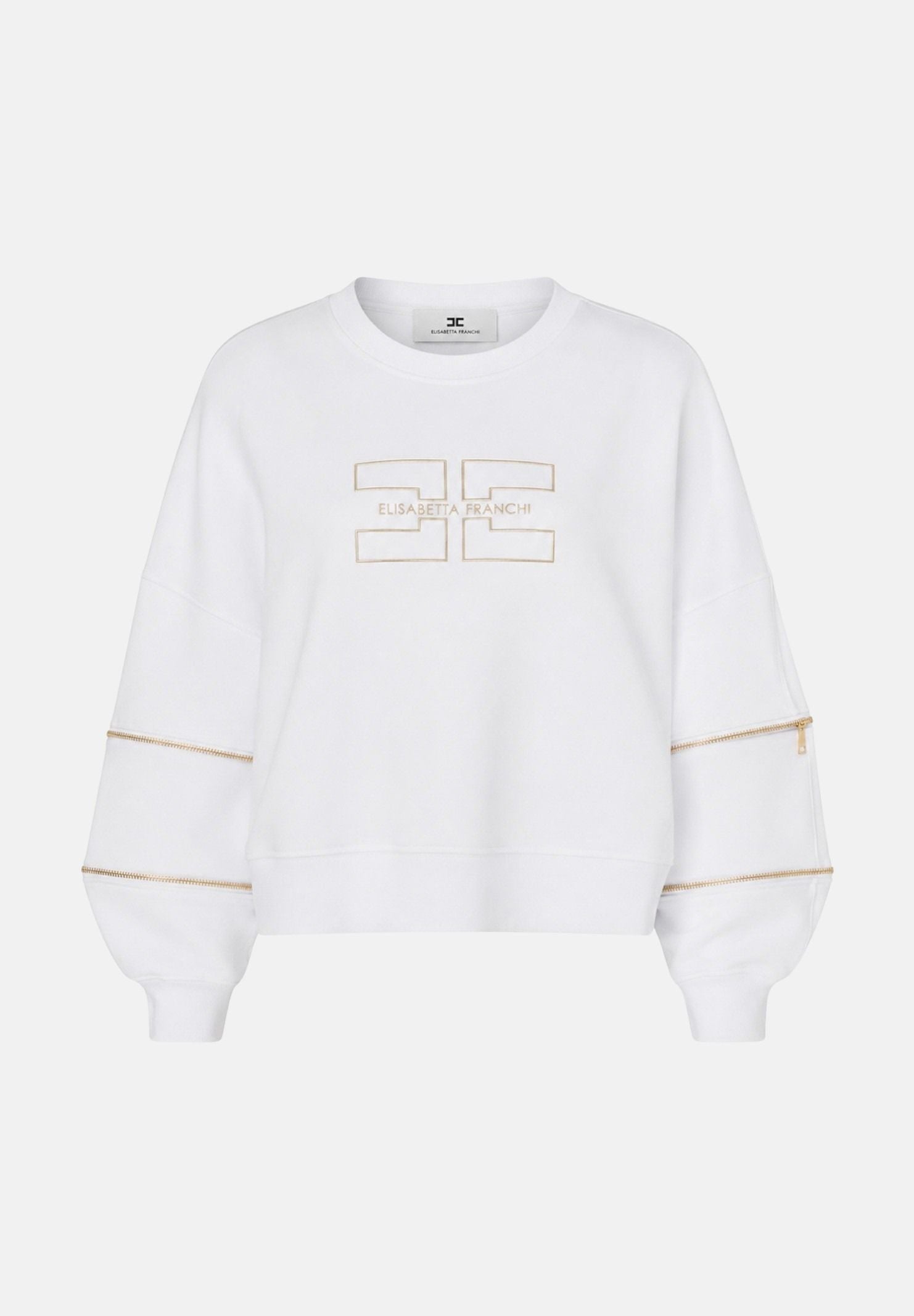 ELISABETTA FRANCHI Maglia Gesso bianco da donna con logo frontale e dettagli a contrasto sulle maniche. MD05P66E2 270 ELISABETTA FRANCHI