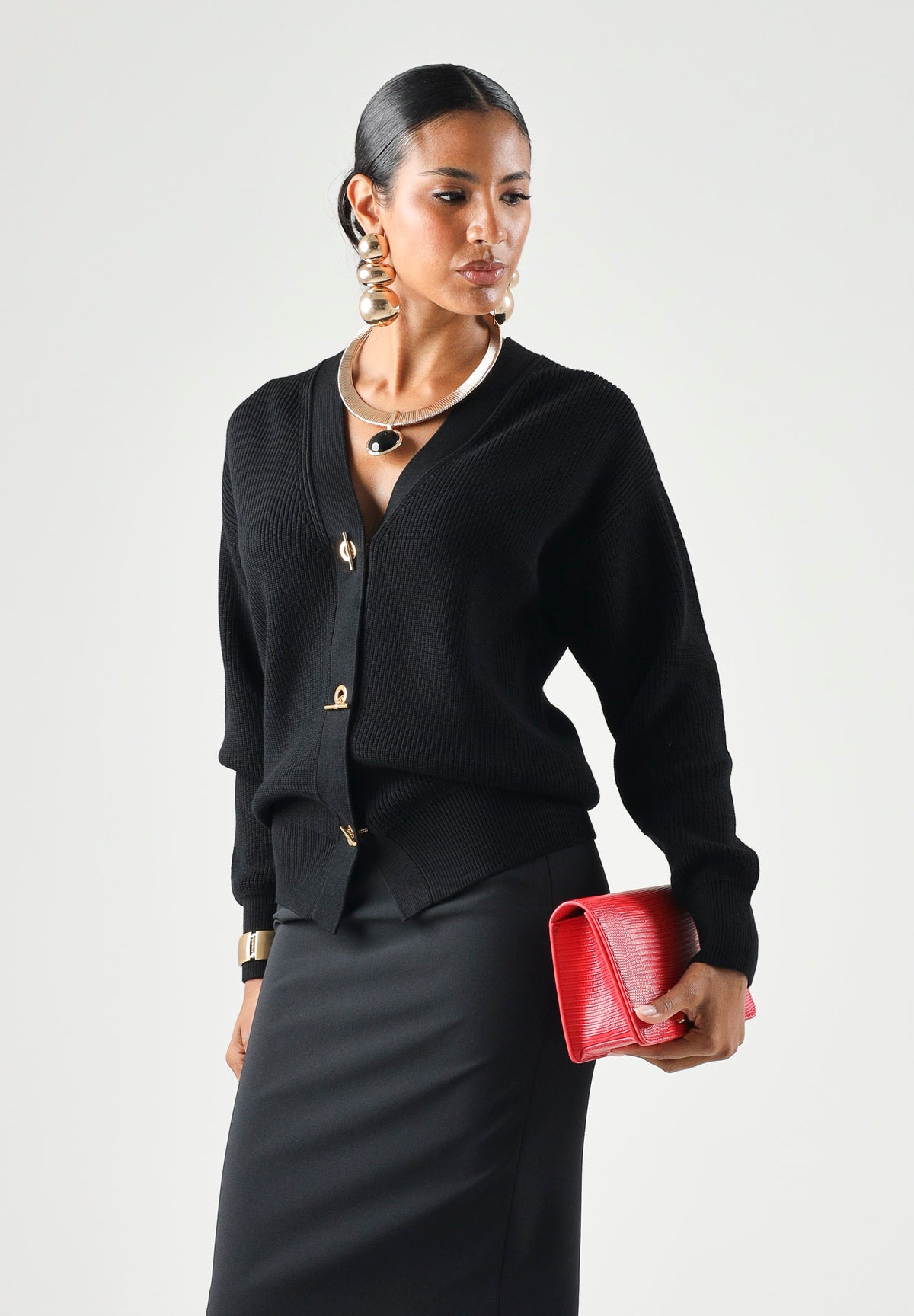 ELISABETTA FRANCHI Cardigan in maglia nero da donna con bottoni e chiusure gioiello MK01S66E2 110 ELISABETTA FRANCHI