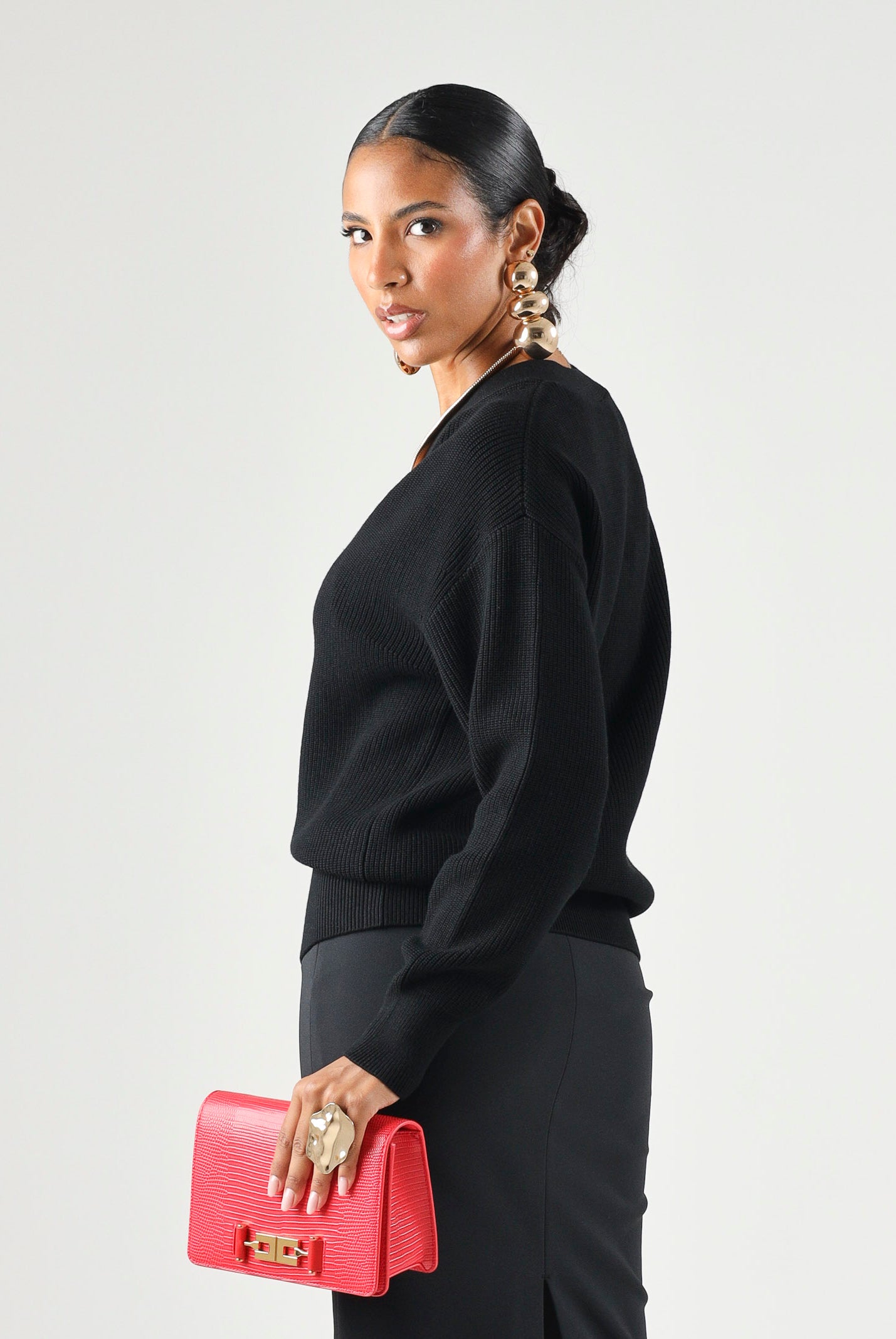 ELISABETTA FRANCHI Cardigan in maglia nero da donna con bottoni e chiusure gioiello MK01S66E2 110 ELISABETTA FRANCHI