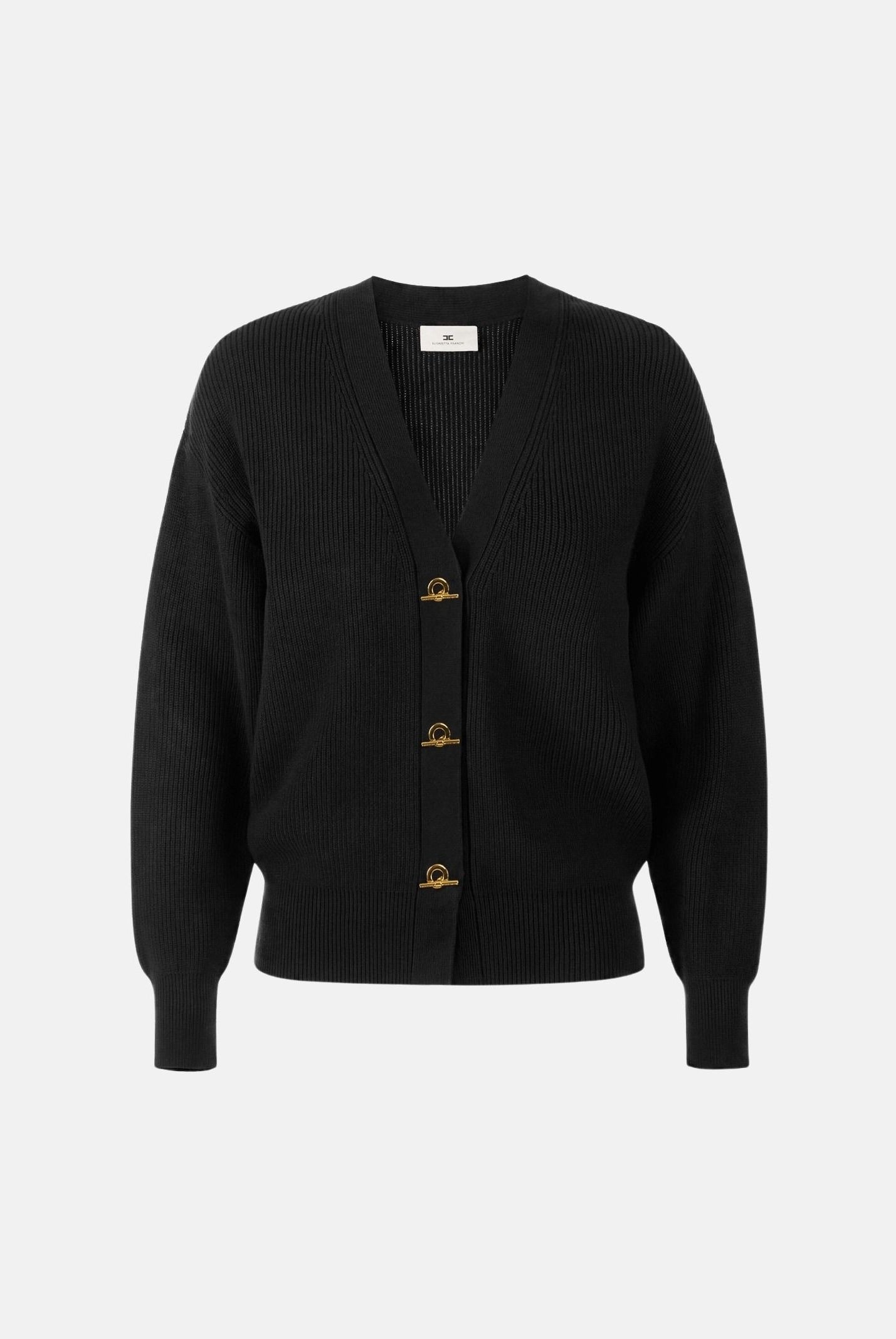 ELISABETTA FRANCHI Cardigan in maglia nero da donna con bottoni e chiusure gioiello MK01S66E2 110 ELISABETTA FRANCHI