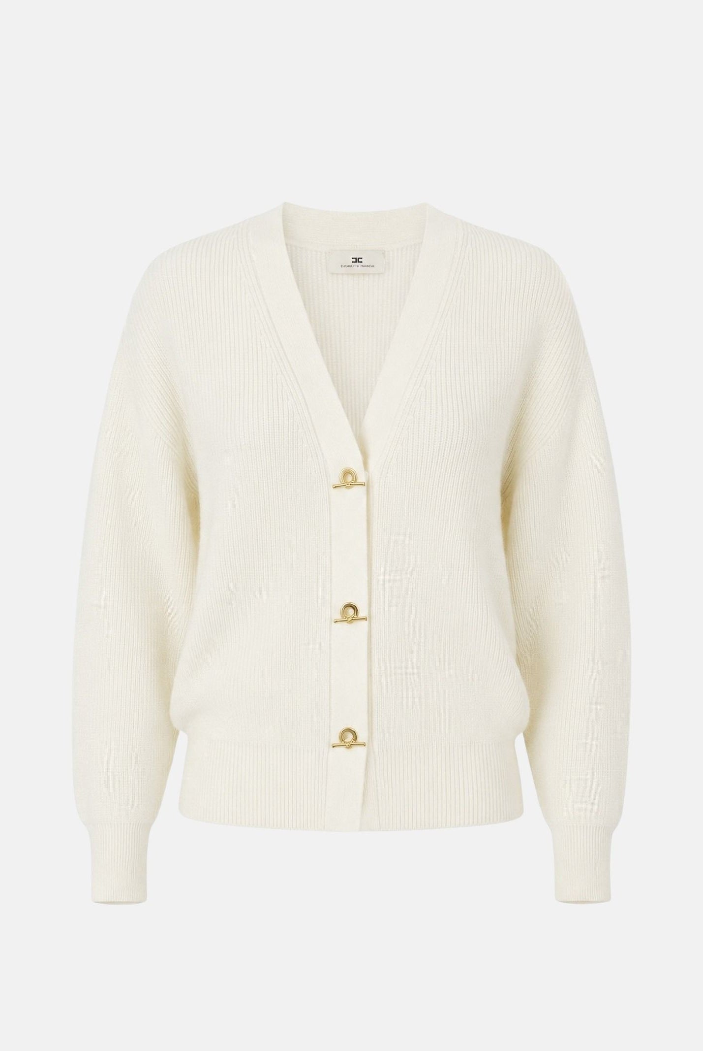 ELISABETTA FRANCHI Cardigan in maglia burro-bianco da donna con bottoni gioiello<BR/> MK01S66E2 193 ELISABETTA FRANCHI