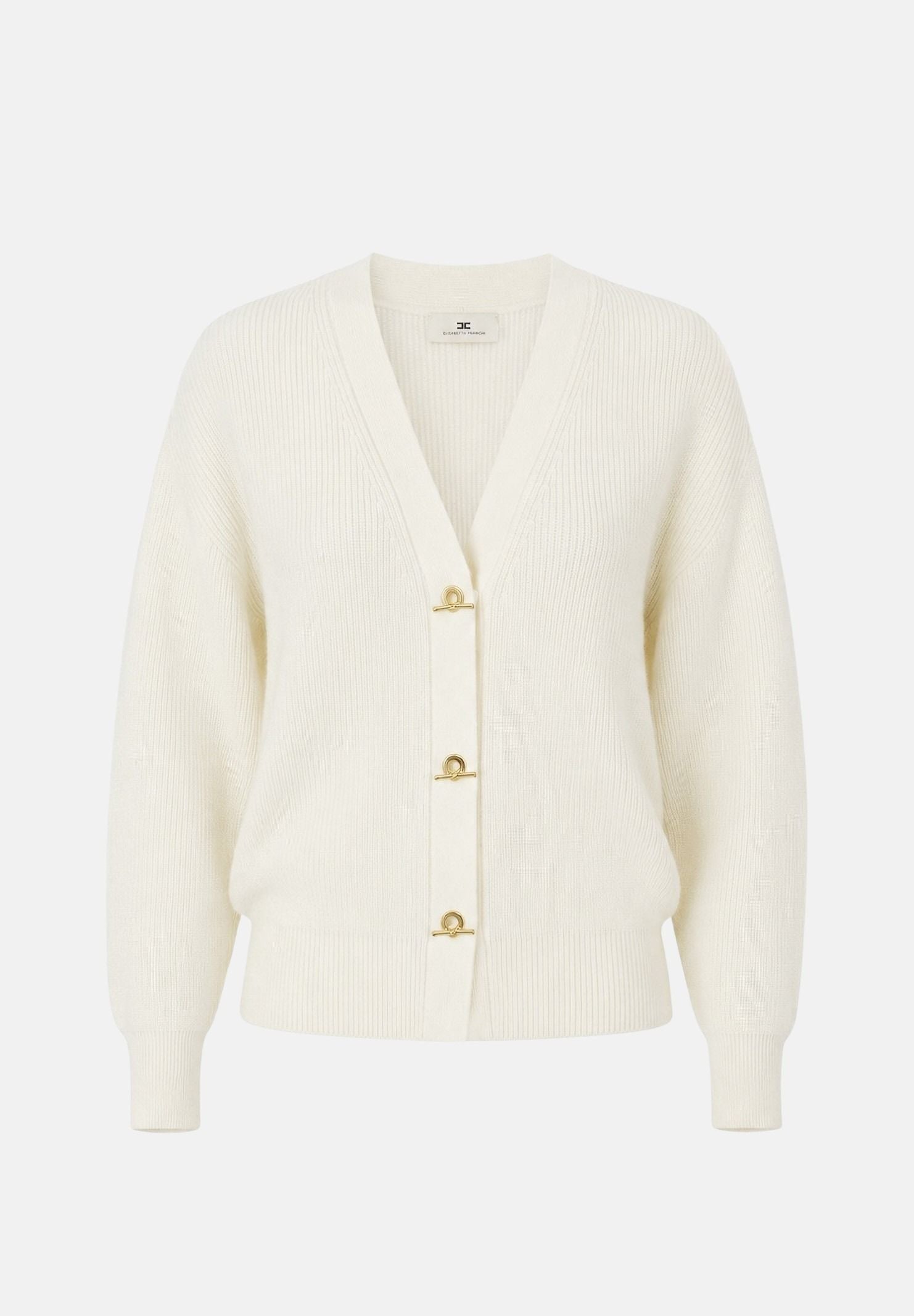 ELISABETTA FRANCHI Cardigan in maglia burro-bianco da donna con bottoni gioiello<BR/> MK01S66E2 193 ELISABETTA FRANCHI