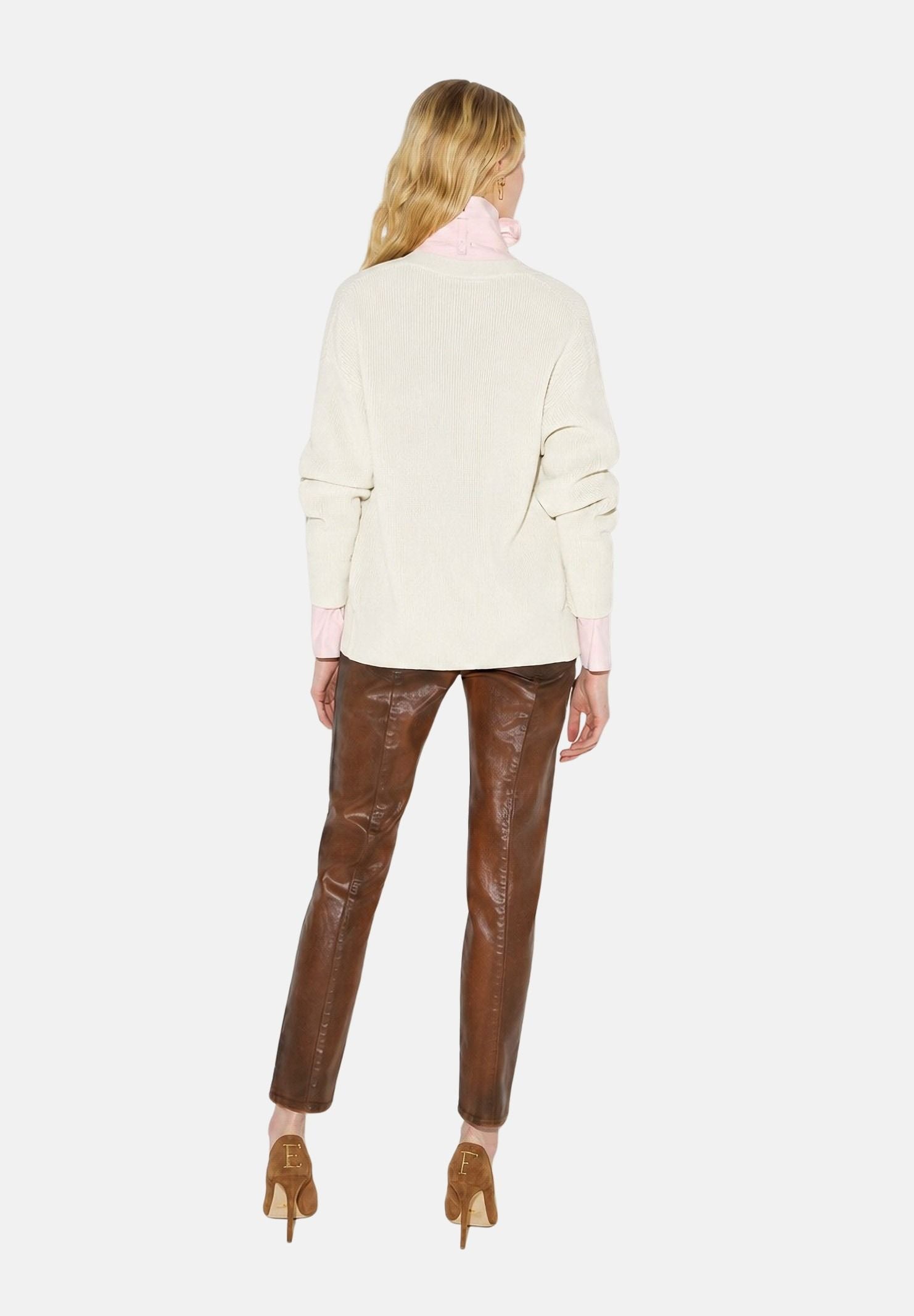 ELISABETTA FRANCHI Cardigan in maglia burro-bianco da donna con bottoni gioiello<BR/> MK01S66E2 193 ELISABETTA FRANCHI
