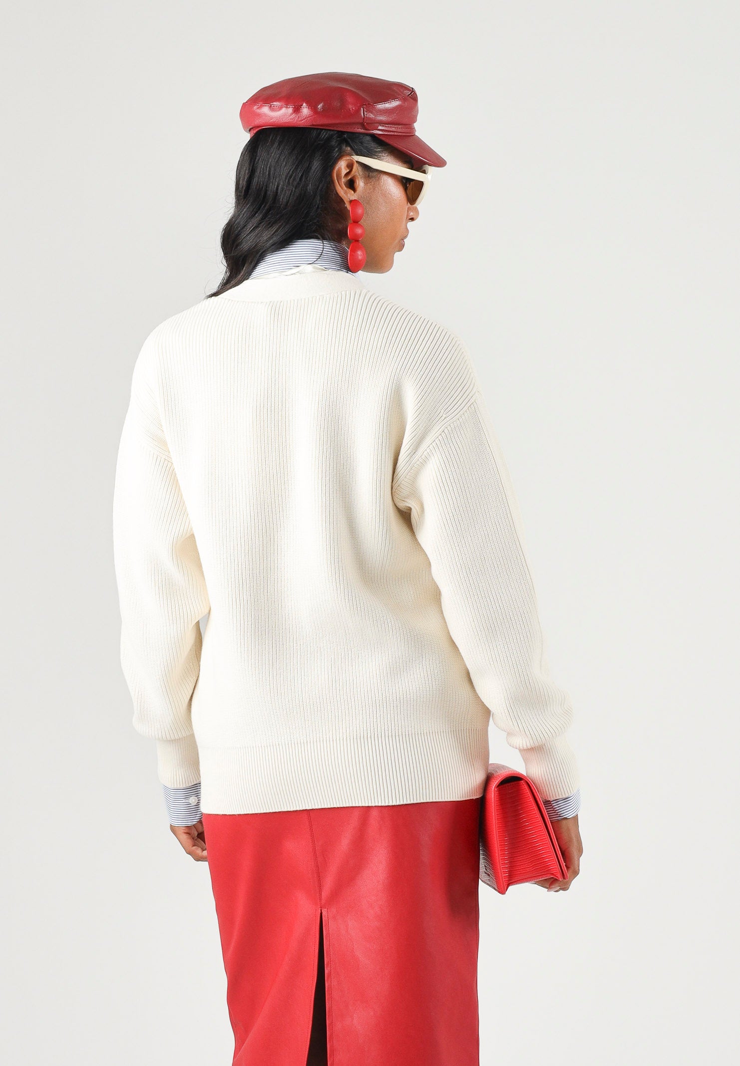 ELISABETTA FRANCHI Cardigan in maglia burro-bianco da donna con bottoni gioiello<BR/> MK01S66E2 193 ELISABETTA FRANCHI