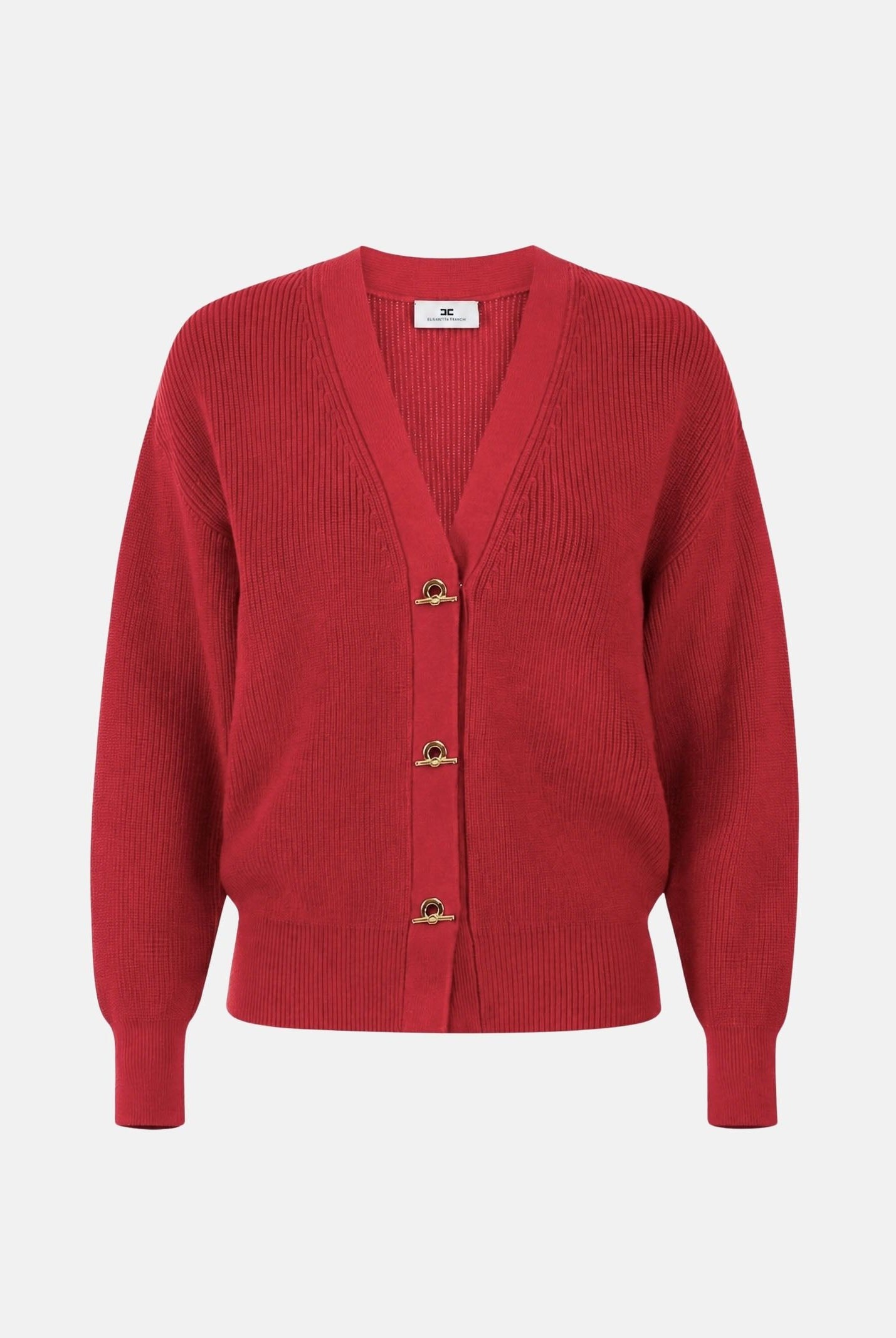 ELISABETTA FRANCHI Cardigan in maglia red passion rosso da donna con bottoni gioiello<BR/> MK01S66E2 CG5 ELISABETTA FRANCHI
