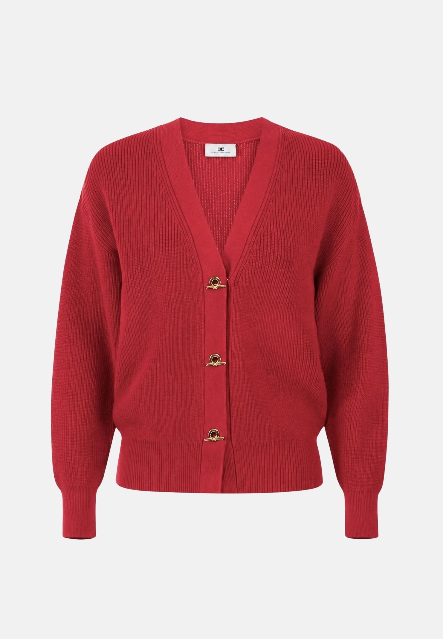 ELISABETTA FRANCHI Cardigan in maglia red passion rosso da donna con bottoni gioiello<BR/> MK01S66E2 CG5 ELISABETTA FRANCHI