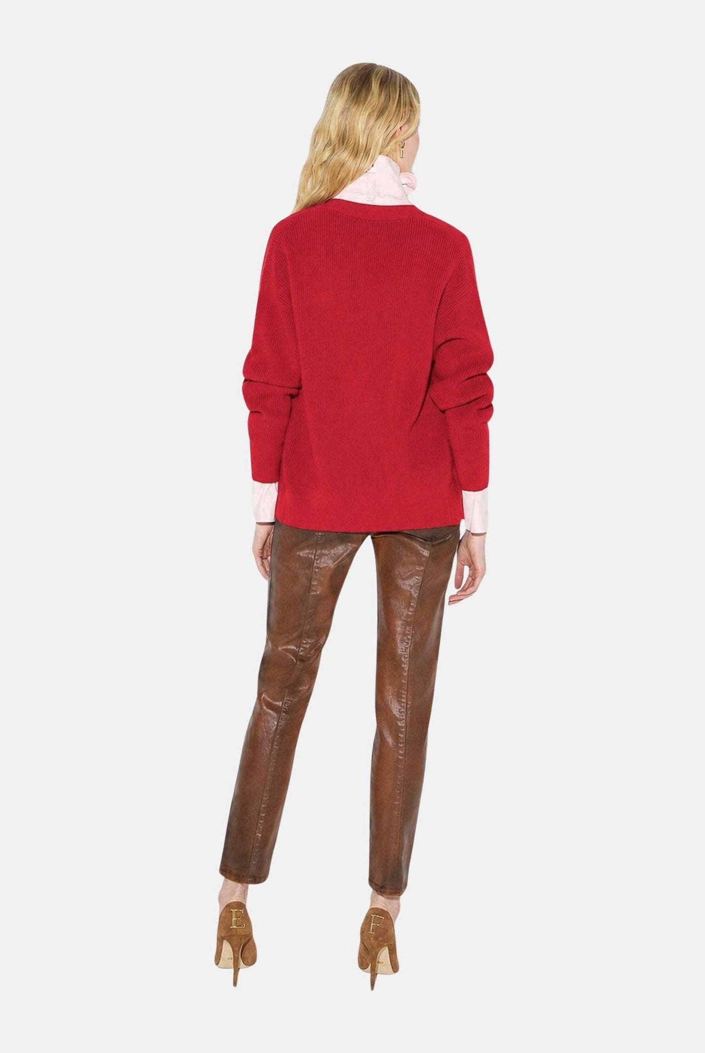 ELISABETTA FRANCHI Cardigan in maglia red passion rosso da donna con bottoni gioiello<BR/> MK01S66E2 CG5 ELISABETTA FRANCHI