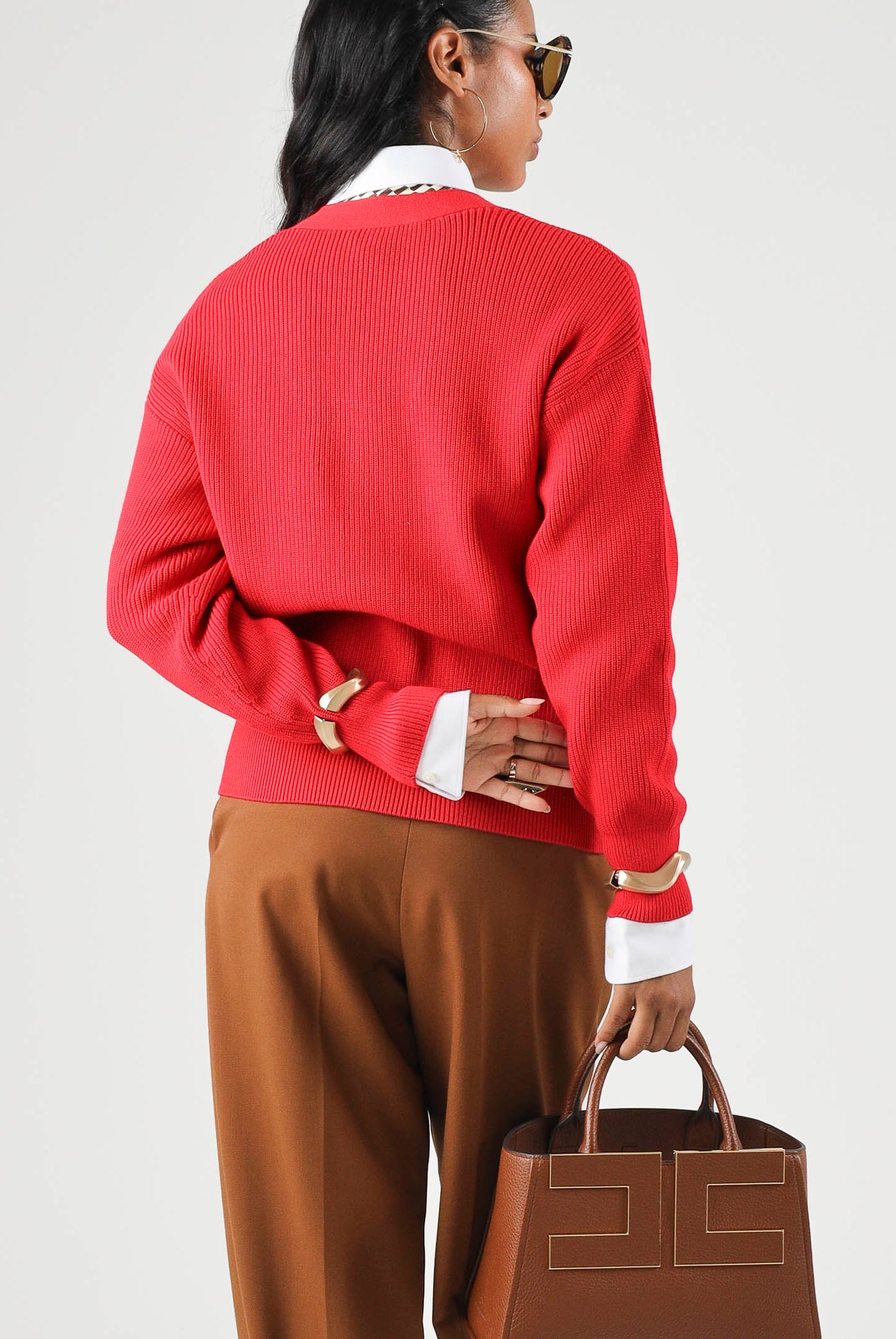 ELISABETTA FRANCHI Cardigan in maglia red passion rosso da donna con bottoni gioiello<BR/> MK01S66E2 CG5 ELISABETTA FRANCHI