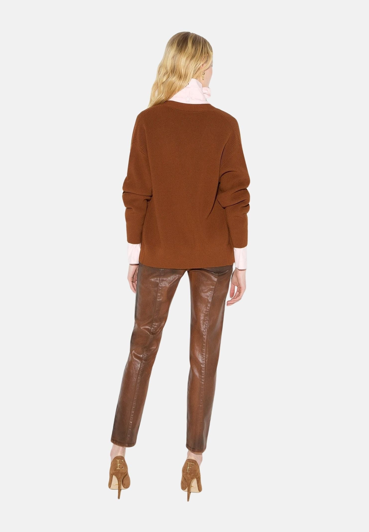 ELISABETTA FRANCHI Cardigan in maglia sigaro marrone da donna con bottoni e chiusure gioiello MK01S66E2 FK3 ELISABETTA FRANCHI