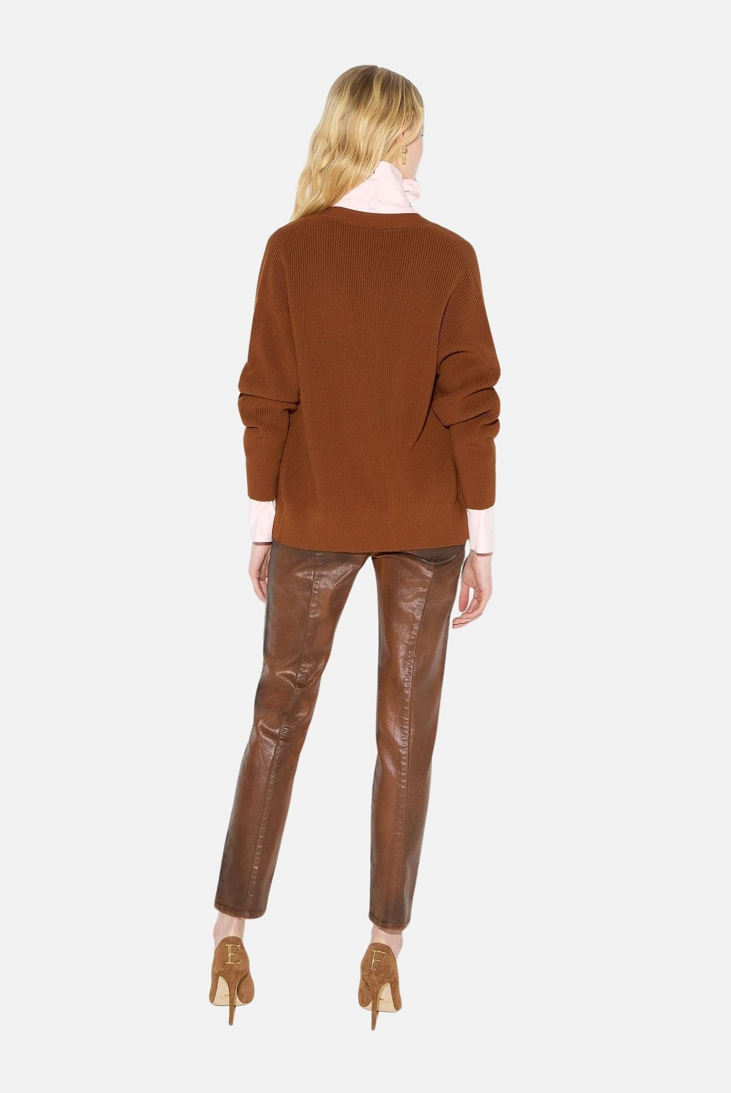ELISABETTA FRANCHI Cardigan in maglia sigaro marrone da donna con bottoni e chiusure gioiello MK01S66E2 FK3 ELISABETTA FRANCHI