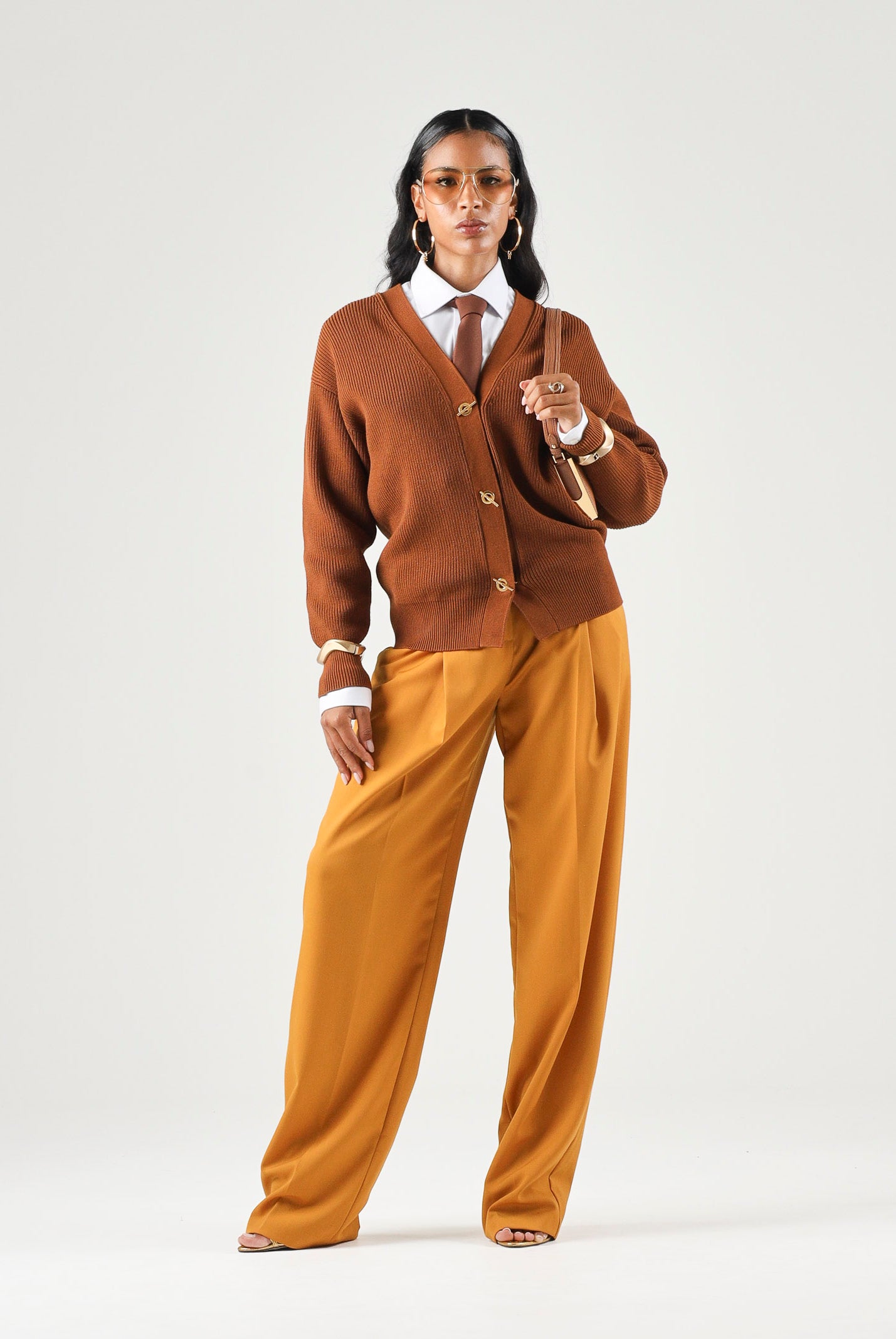 ELISABETTA FRANCHI Cardigan in maglia sigaro marrone da donna con bottoni e chiusure gioiello MK01S66E2 FK3 ELISABETTA FRANCHI