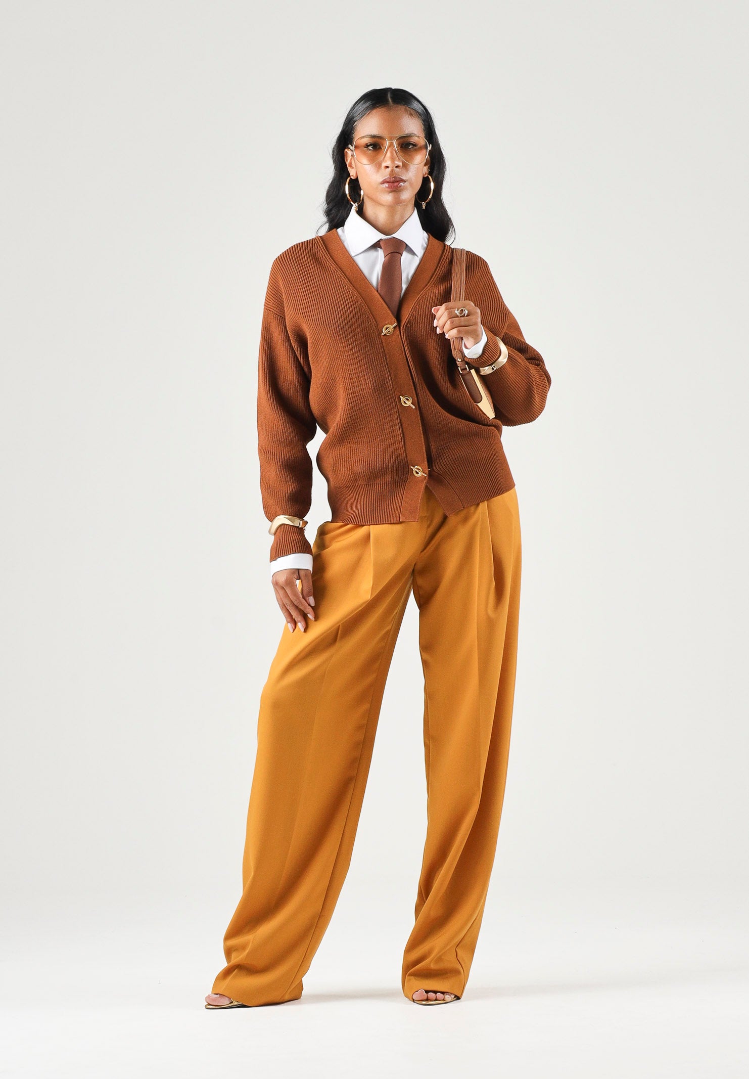 ELISABETTA FRANCHI Cardigan in maglia sigaro marrone da donna con bottoni e chiusure gioiello MK01S66E2 FK3 ELISABETTA FRANCHI
