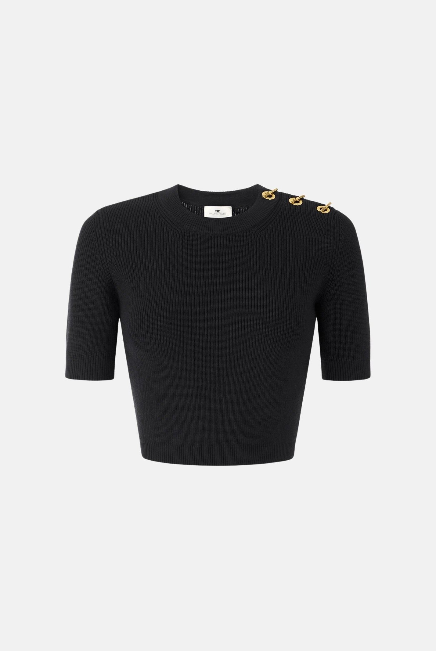 ELISABETTA FRANCHI Top nero in maglia con dettagli in oro, da donna MK02S66E2 110 ELISABETTA FRANCHI