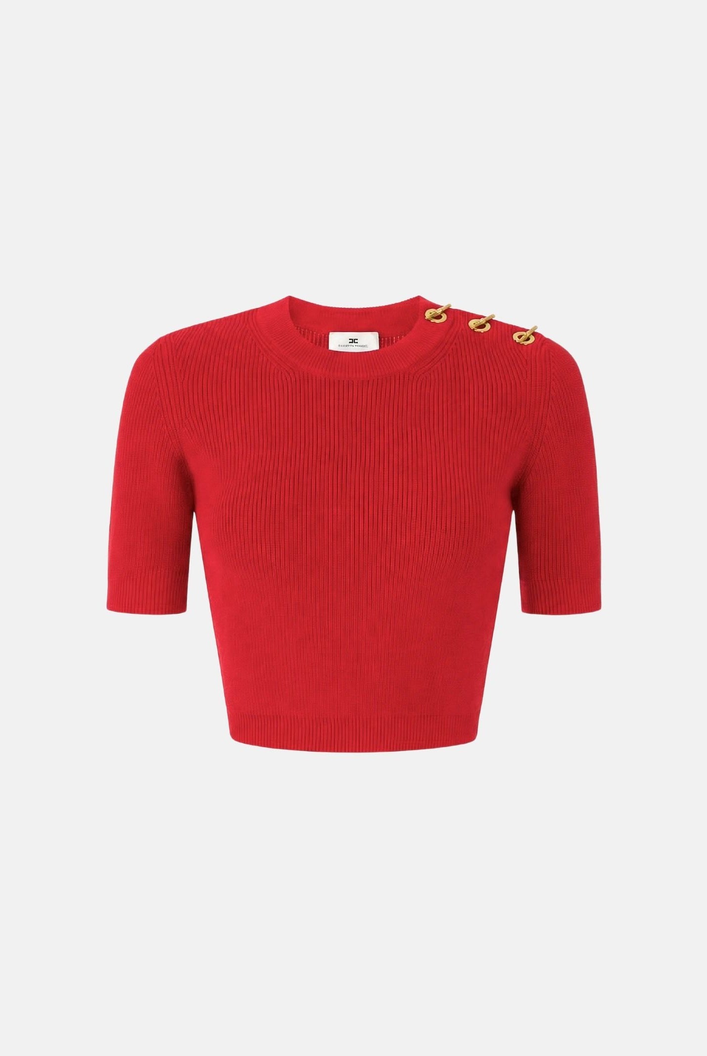 ELISABETTA FRANCHI Top in maglia red passion rosso da donna con applicazioni gioiello sulla spalla. MK02S66E2 CG5 ELISABETTA FRANCHI