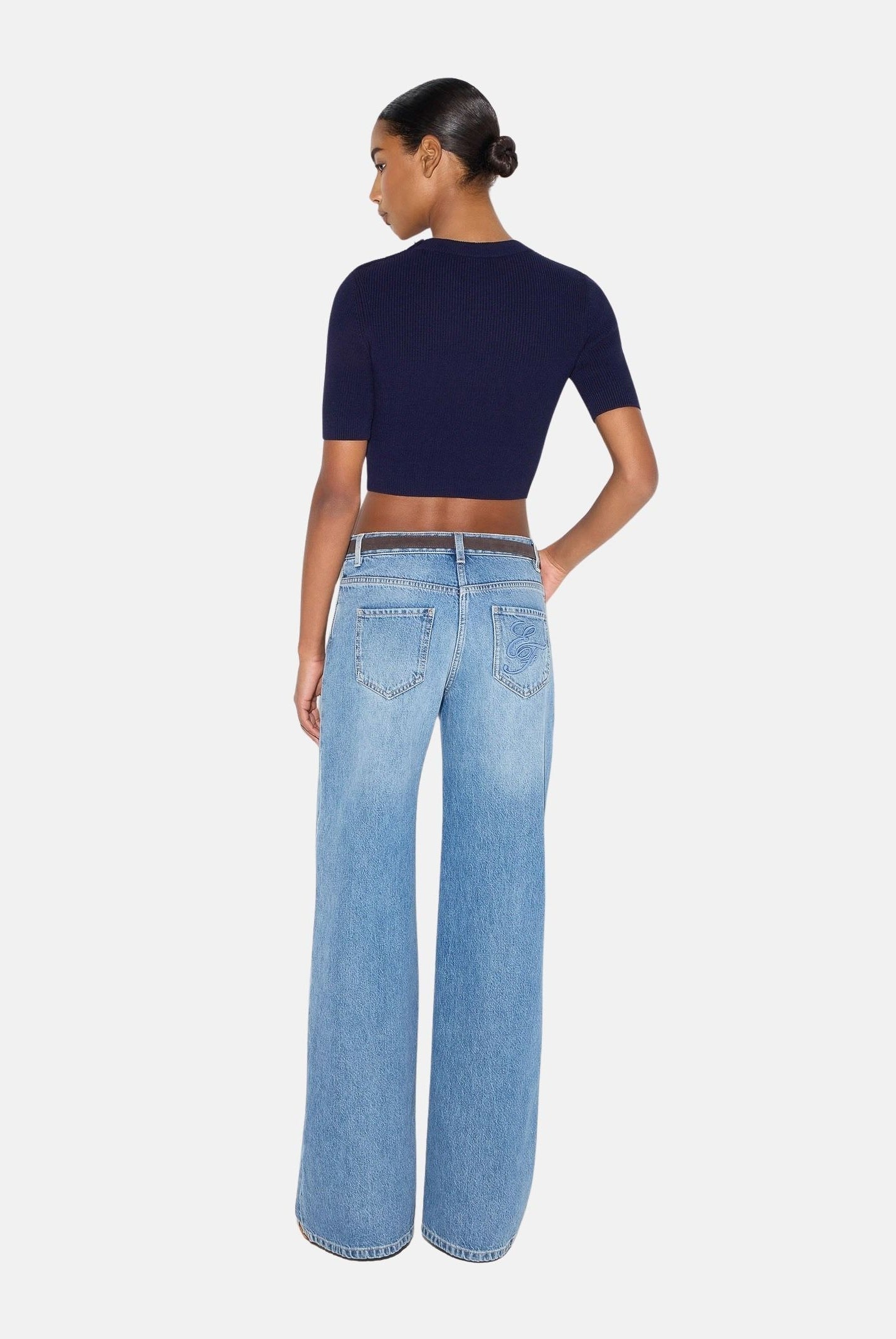 ELISABETTA FRANCHI Top in maglia blu notte da donna con gioielli applicati MK02S66E2 H88 ELISABETTA FRANCHI
