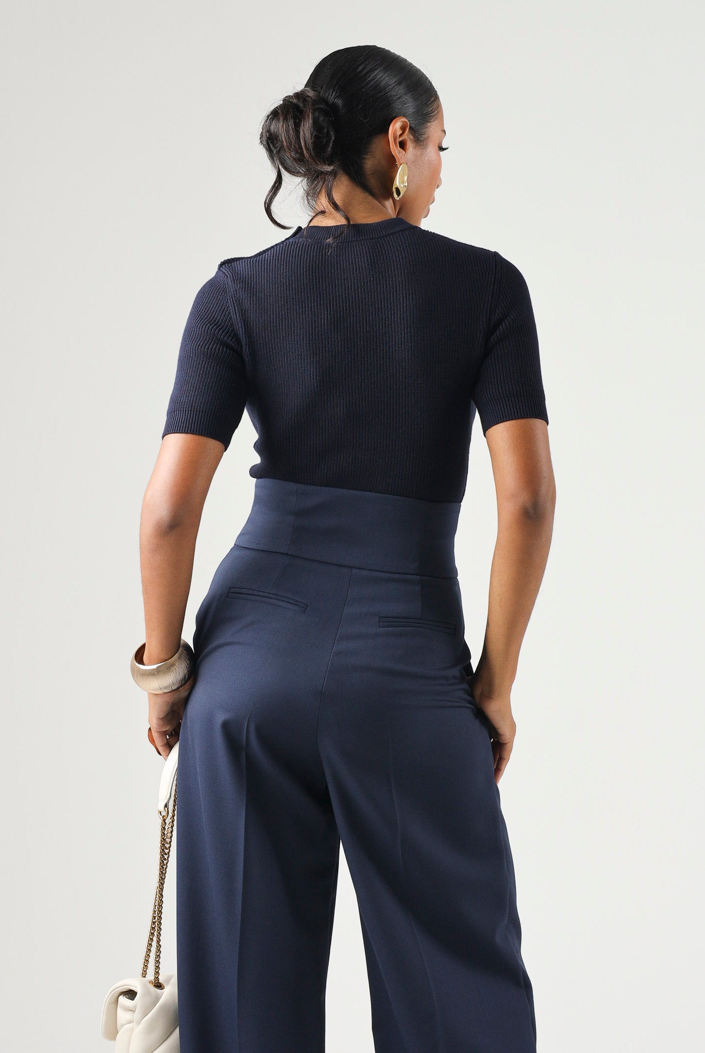 ELISABETTA FRANCHI Top in maglia blu notte da donna con gioielli applicati MK02S66E2 H88 ELISABETTA FRANCHI