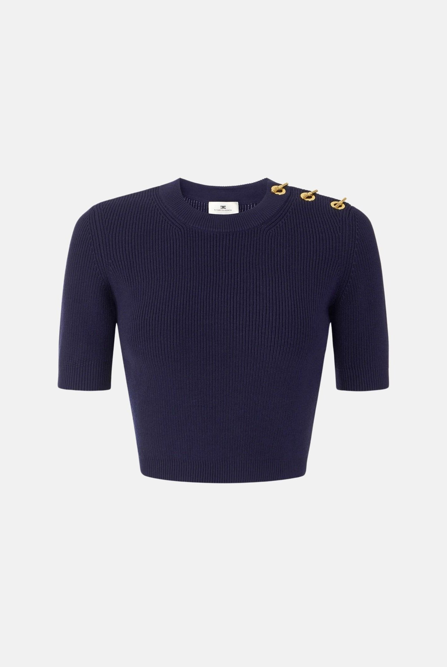 ELISABETTA FRANCHI Top in maglia blu notte da donna con gioielli applicati MK02S66E2 H88 ELISABETTA FRANCHI