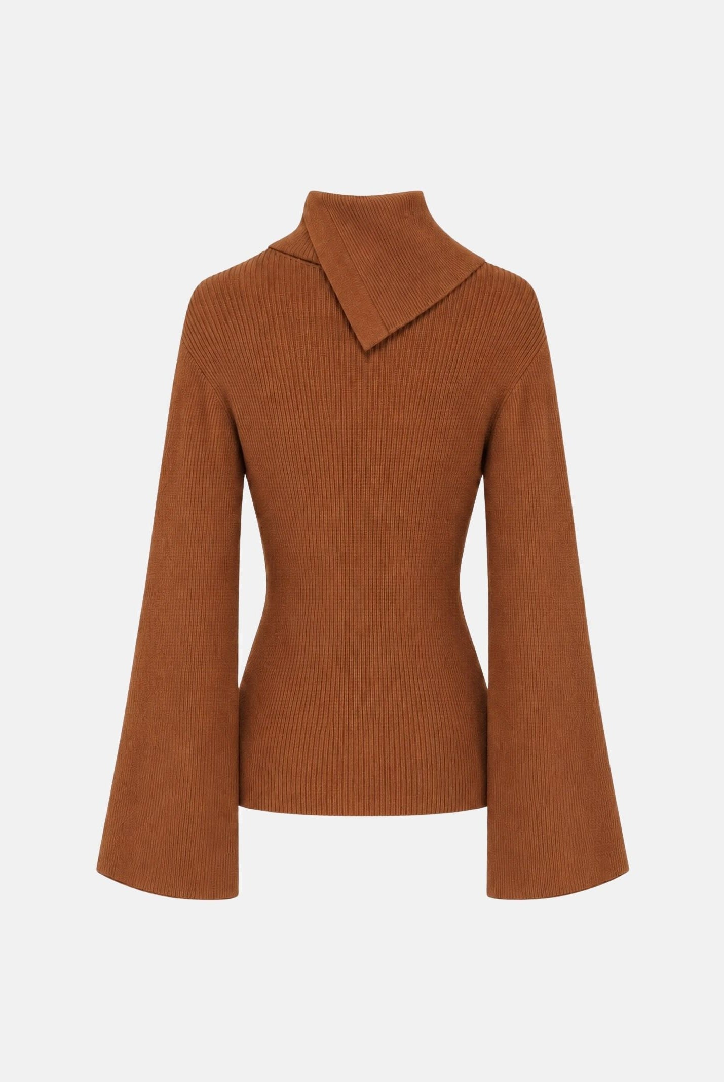 ELISABETTA FRANCHI Maglia con collo asimmetrico sigaro-marrone da donna con bottoni gioiello dorati<BR/> MK03S66E2 FK3 ELISABETTA FRANCHI