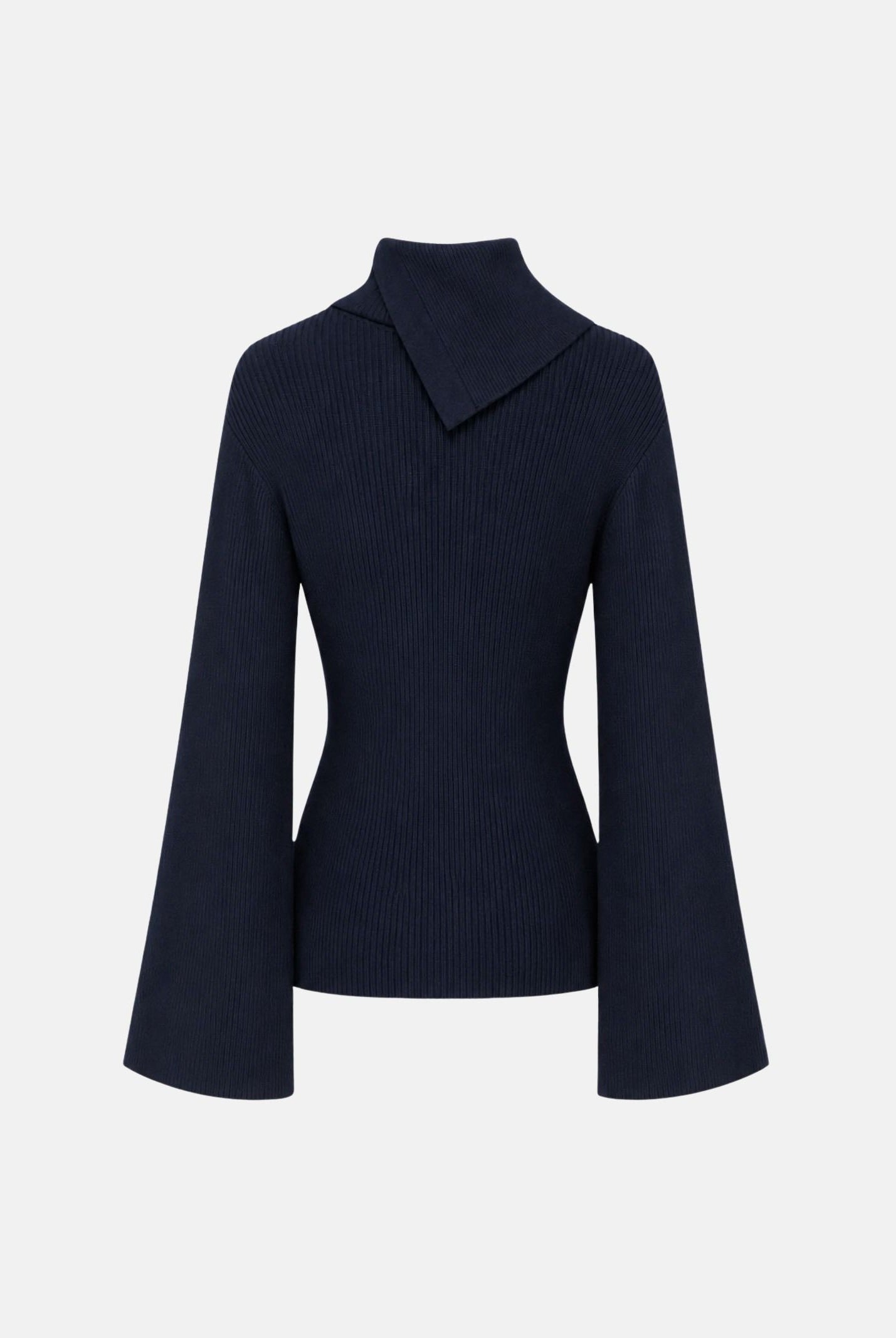 ELISABETTA FRANCHI Maglia con collo asimmetrico blu notte da donna con bottoni gioiello dorati<BR/> MK03S66E2 H88 ELISABETTA FRANCHI