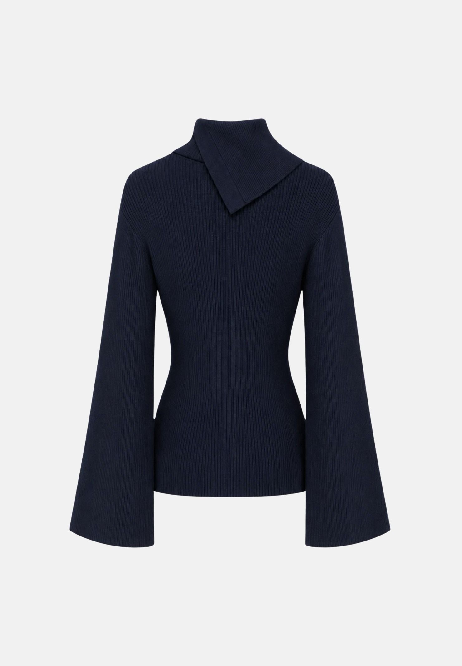 ELISABETTA FRANCHI Maglia con collo asimmetrico blu notte da donna con bottoni gioiello dorati<BR/> MK03S66E2 H88 ELISABETTA FRANCHI