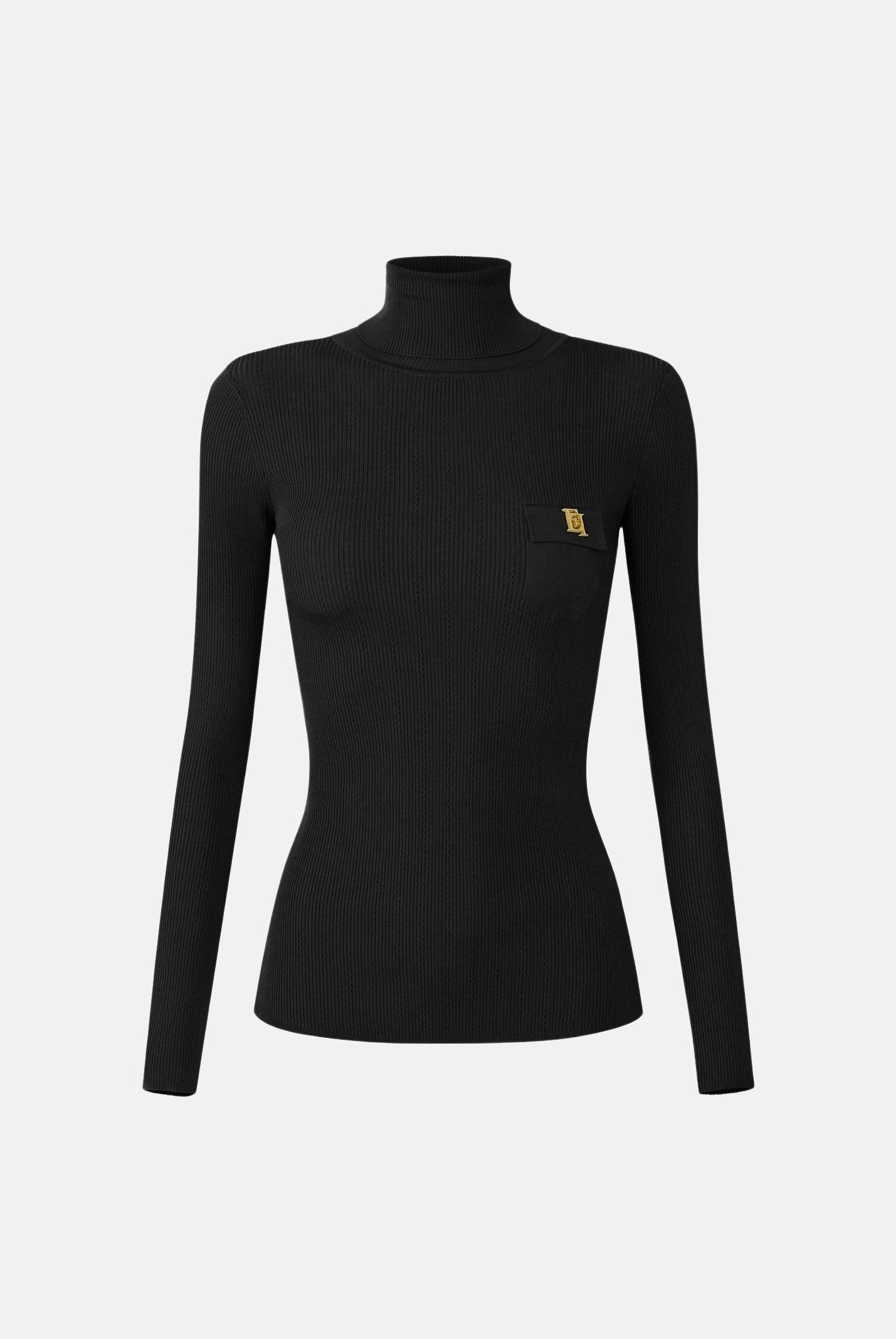 ELISABETTA FRANCHI Dolcevita in maglia dark-black nero da donna, CON RICAMI À JOUR MK05B66E2 110 ELISABETTA FRANCHI