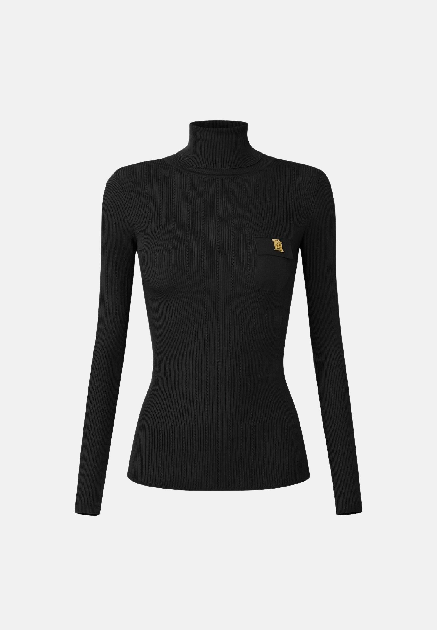 ELISABETTA FRANCHI Dolcevita in maglia dark-black nero da donna, CON RICAMI À JOUR MK05B66E2 110 ELISABETTA FRANCHI