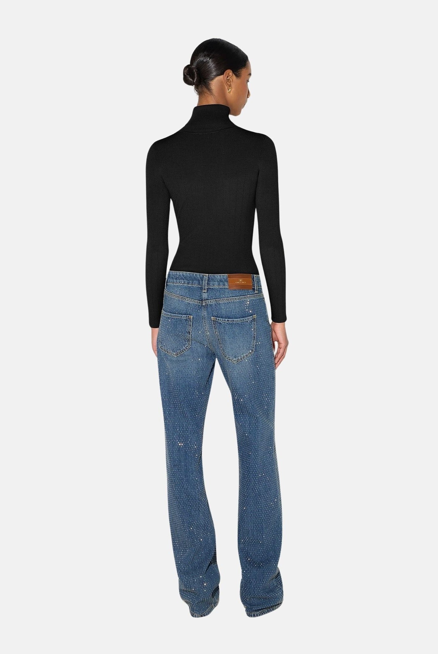 ELISABETTA FRANCHI Dolcevita in maglia dark-black nero da donna, CON RICAMI À JOUR MK05B66E2 110 ELISABETTA FRANCHI