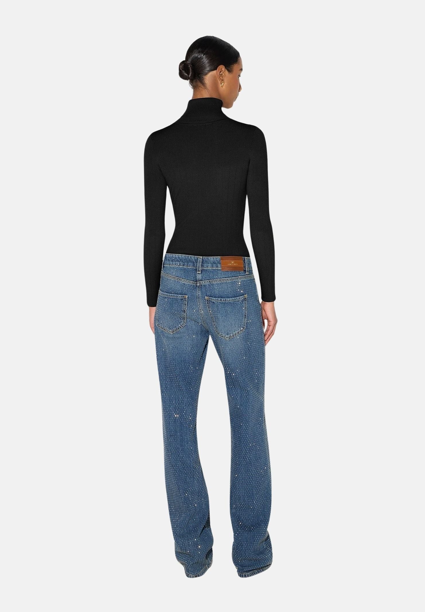ELISABETTA FRANCHI Dolcevita in maglia dark-black nero da donna, CON RICAMI À JOUR MK05B66E2 110 ELISABETTA FRANCHI