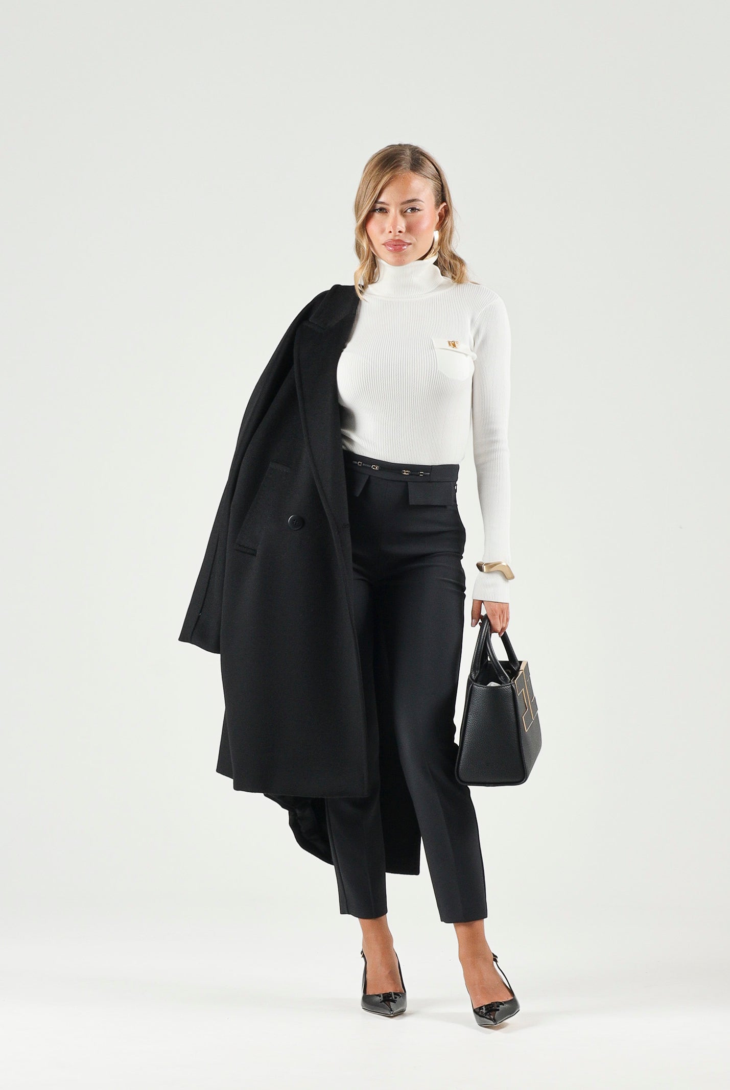 ELISABETTA FRANCHI Dolcevita in maglia avorio-bianco da donna CON RICAMI À JOUR MK05B66E2 360 ELISABETTA FRANCHI